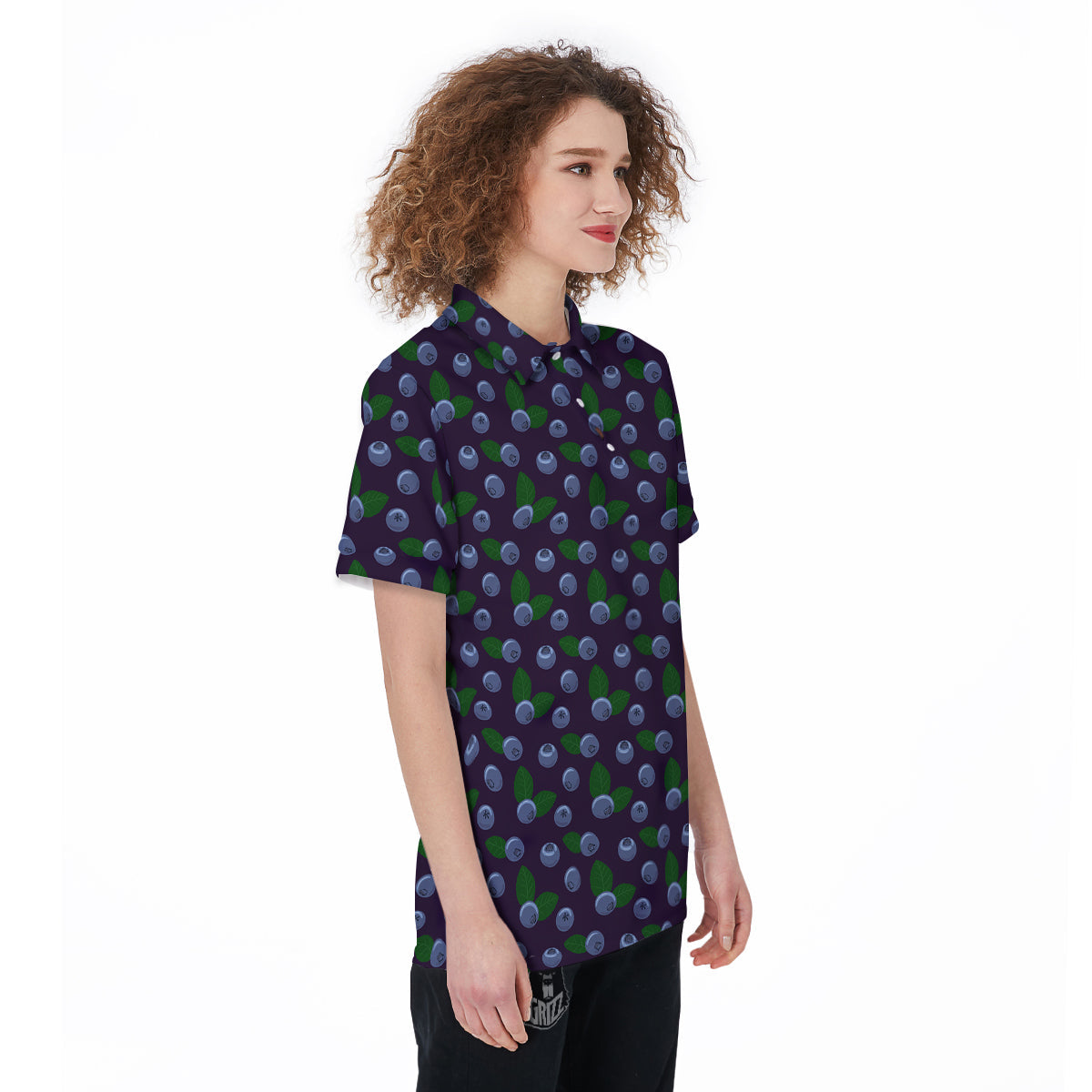 Blueberry And Leaf Print Pattern Women's Golf Shirts-grizzshop