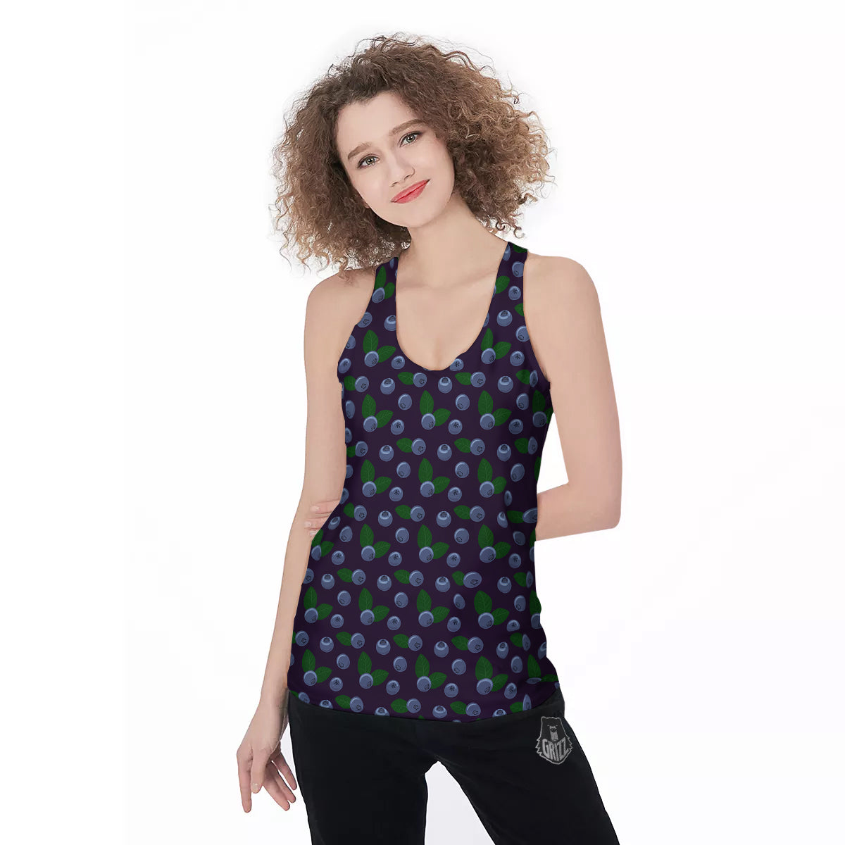 Blueberry And Leaf Print Pattern Women's Racerback Tank Top-grizzshop