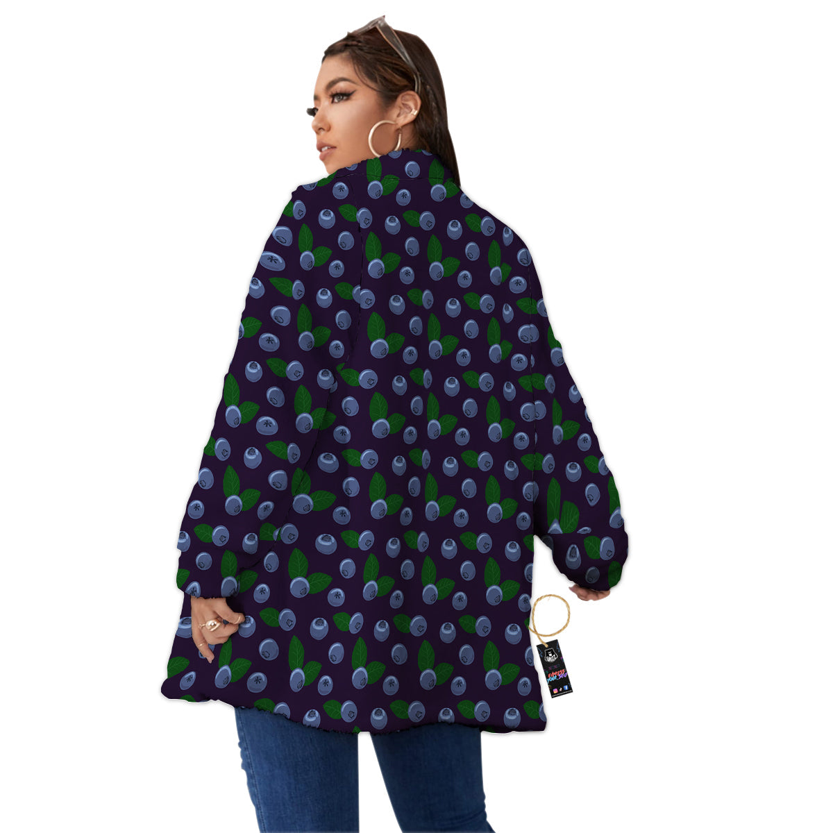 Blueberry And Leaf Print Pattern Women's Sherpa Jacket-grizzshop
