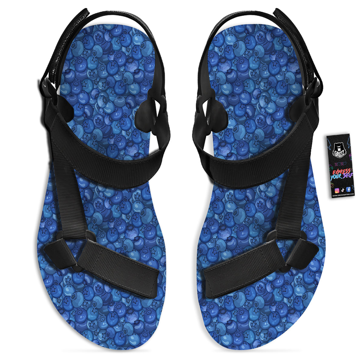 Blueberry Print Pattern Black Open Toe Sandals-grizzshop