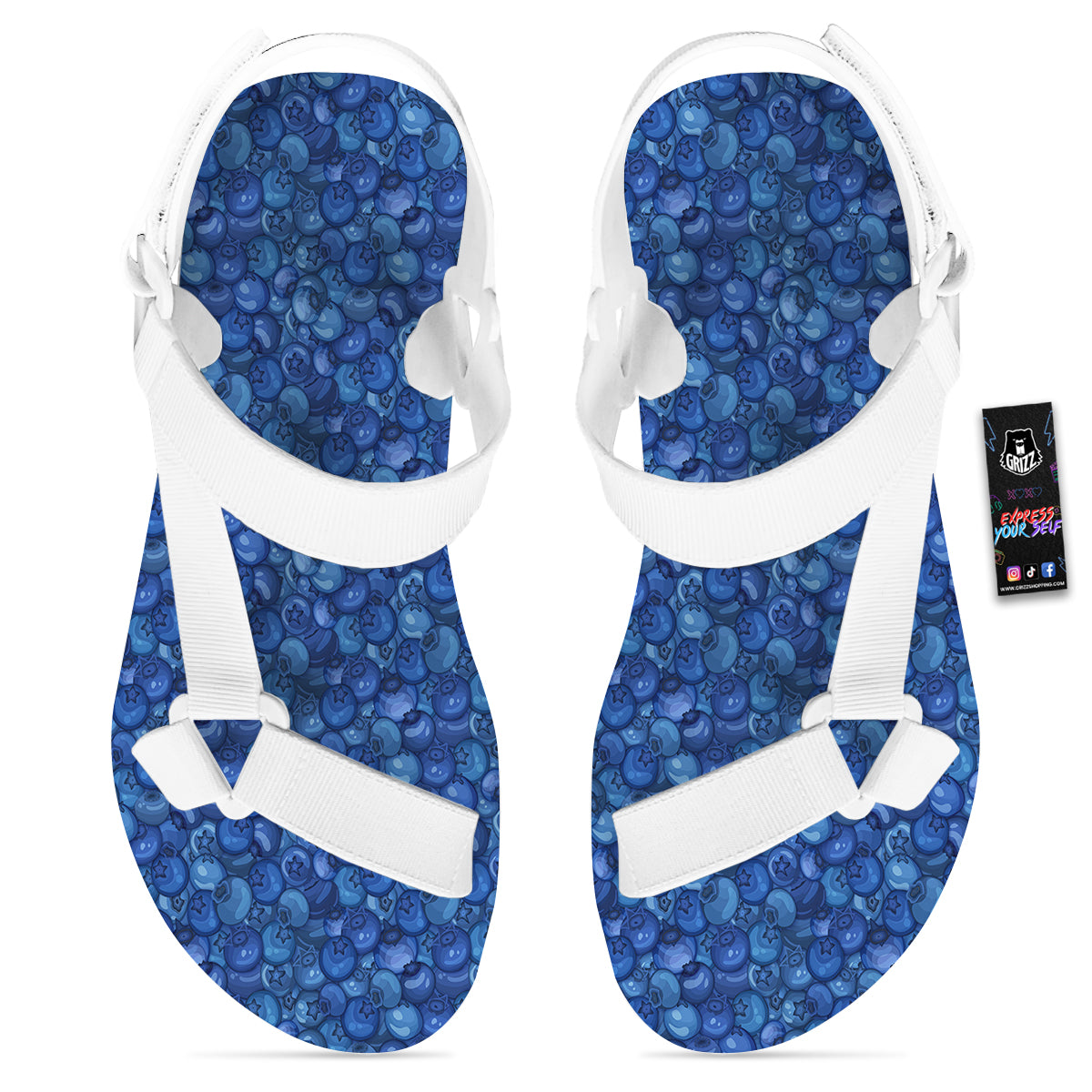 Blueberry Print Pattern White Open Toe Sandals-grizzshop