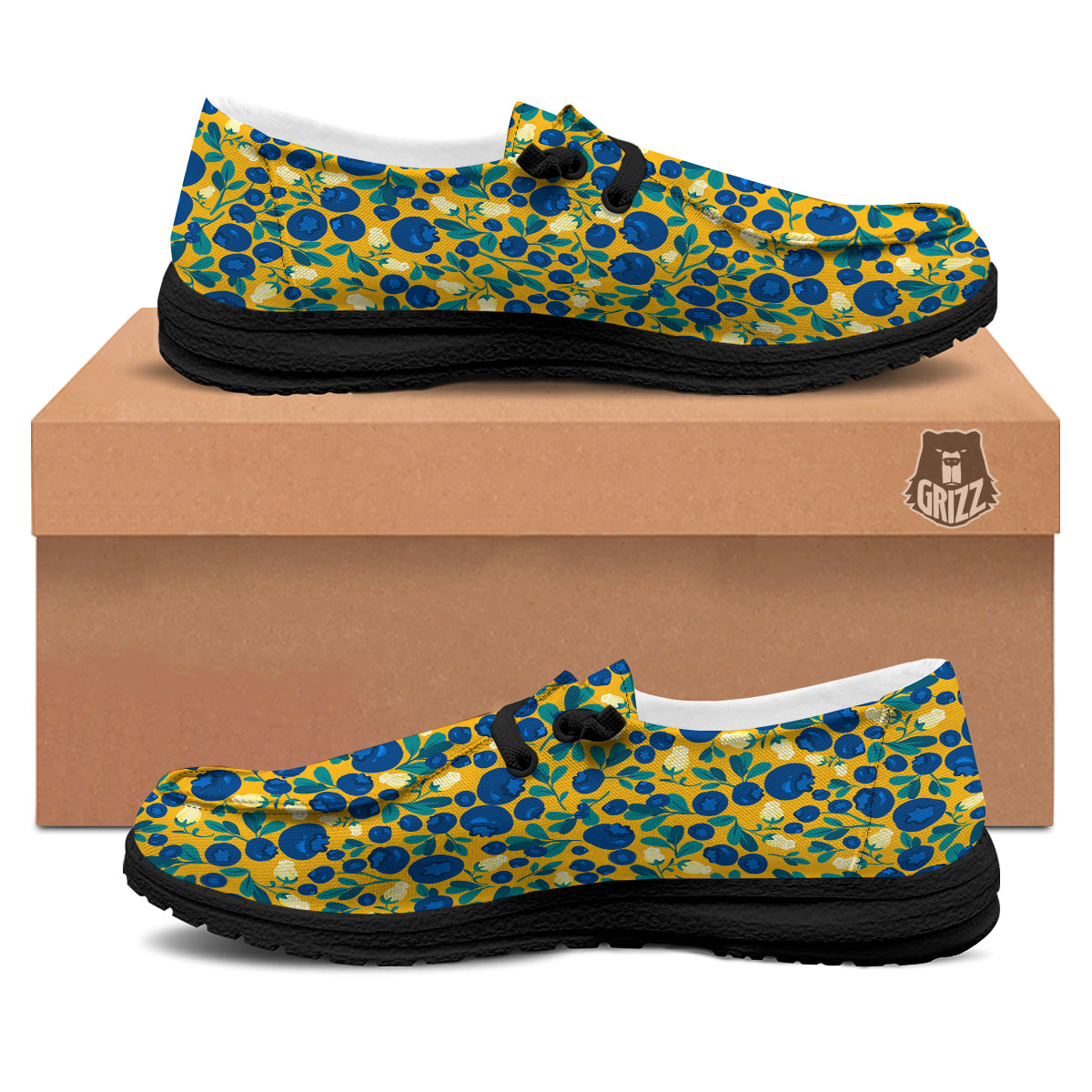 Blueberry Yellow Print Pattern Black Loafers-grizzshop