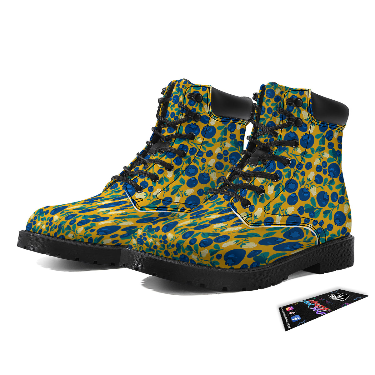 Blueberry Yellow Print Pattern Boots-grizzshop