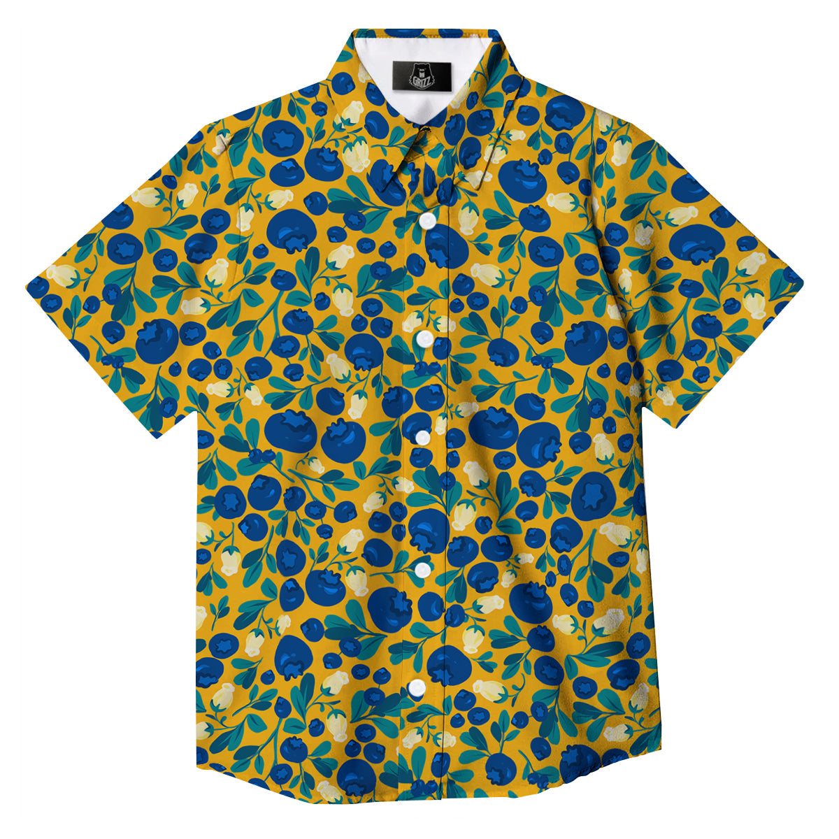 Blueberry Yellow Print Pattern Button Up Shirt-grizzshop