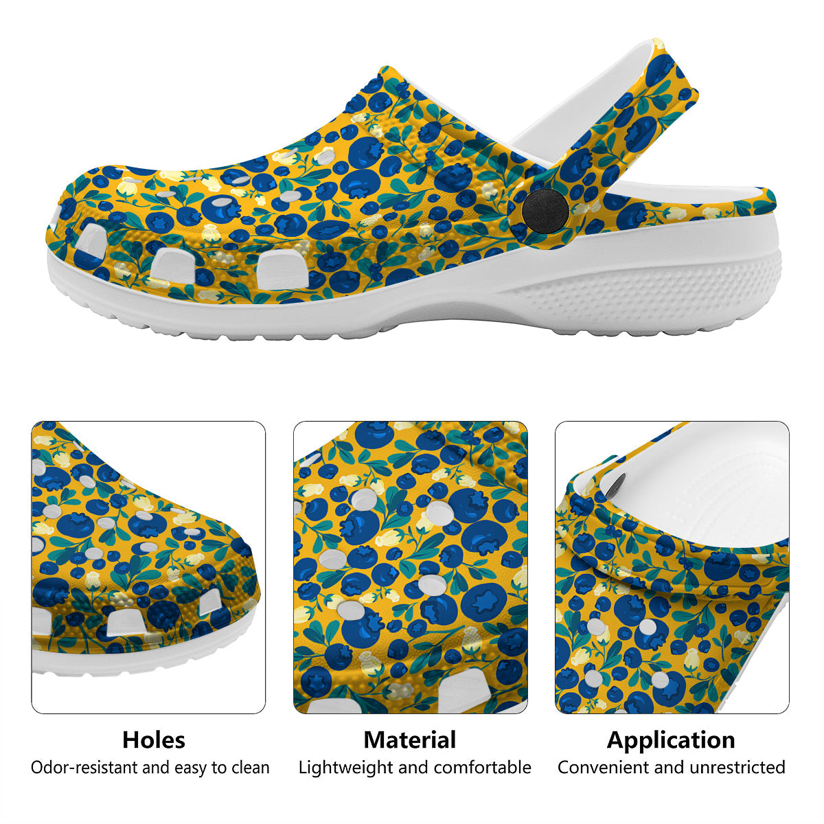 Blueberry Yellow Print Pattern Clog-grizzshop