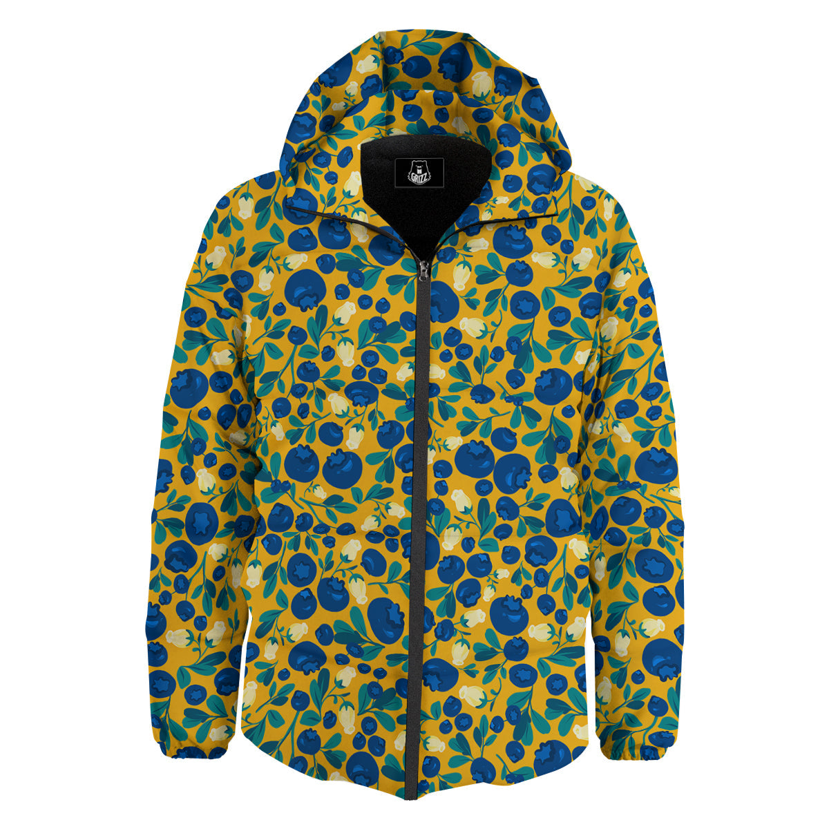 Blueberry Yellow Print Pattern Down Jacket-grizzshop