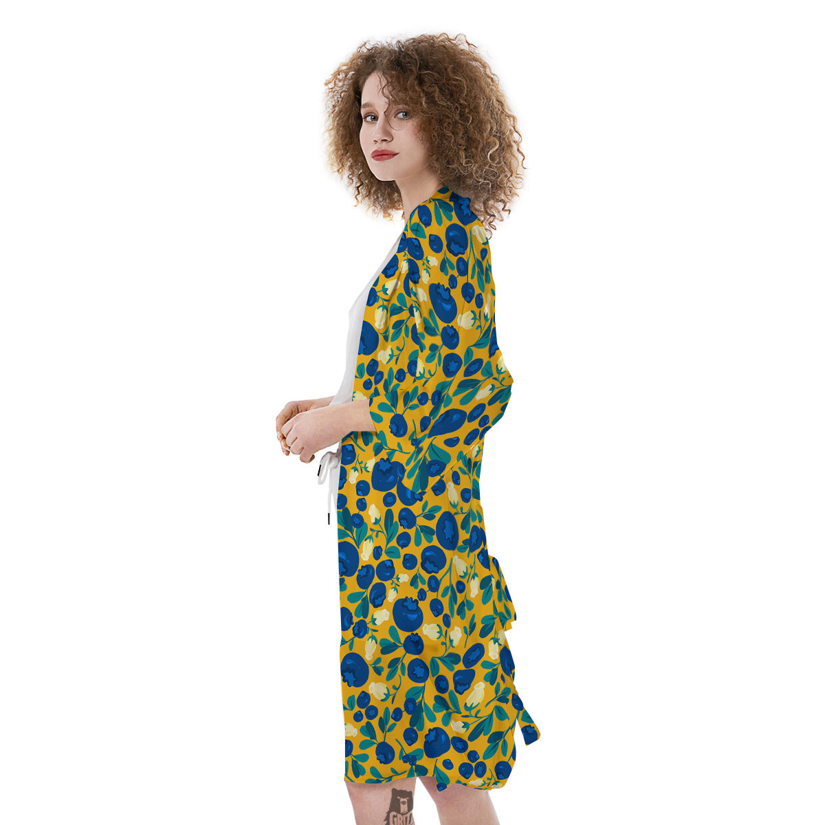 Blueberry Yellow Print Pattern Kimono-grizzshop