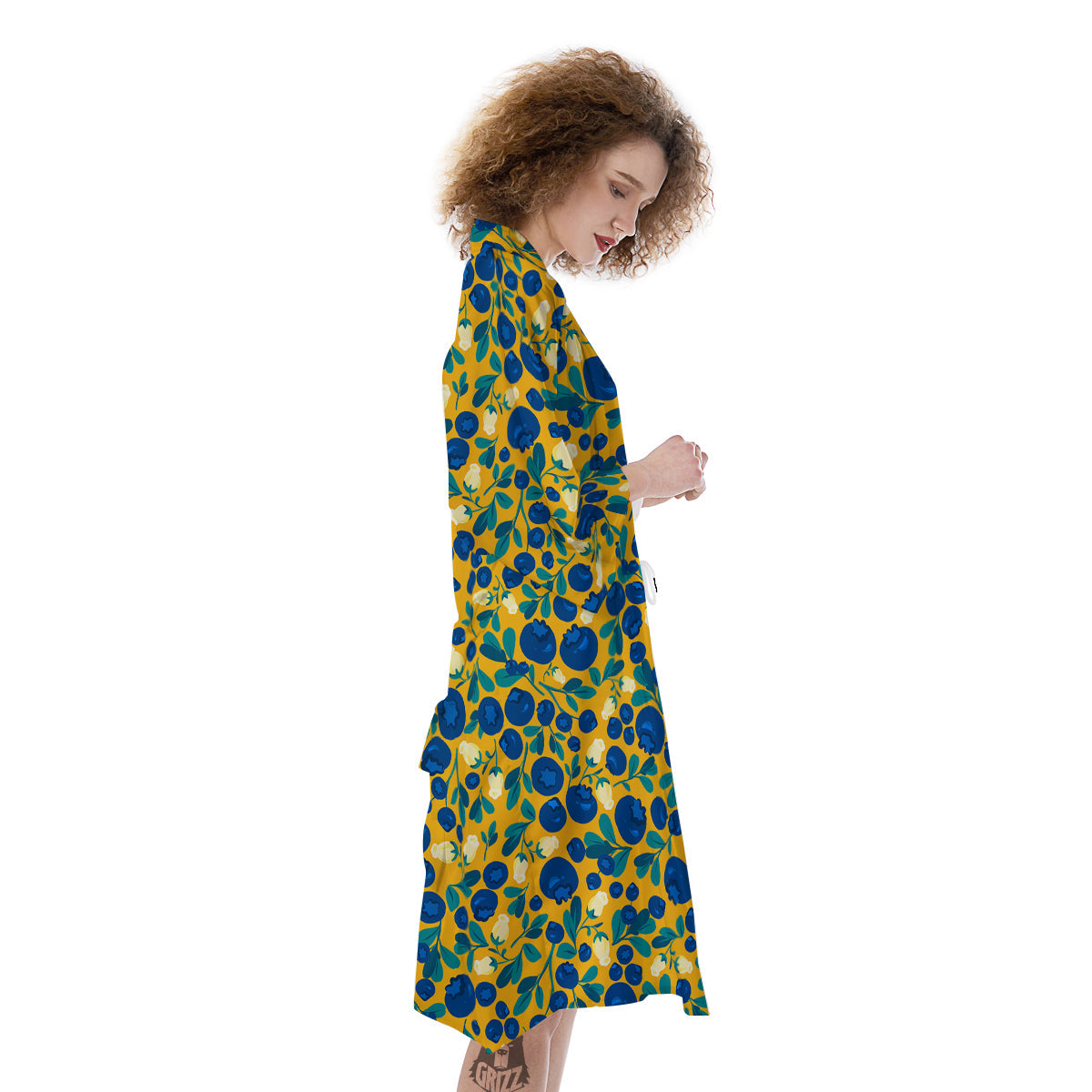 Blueberry Yellow Print Pattern Kimono-grizzshop