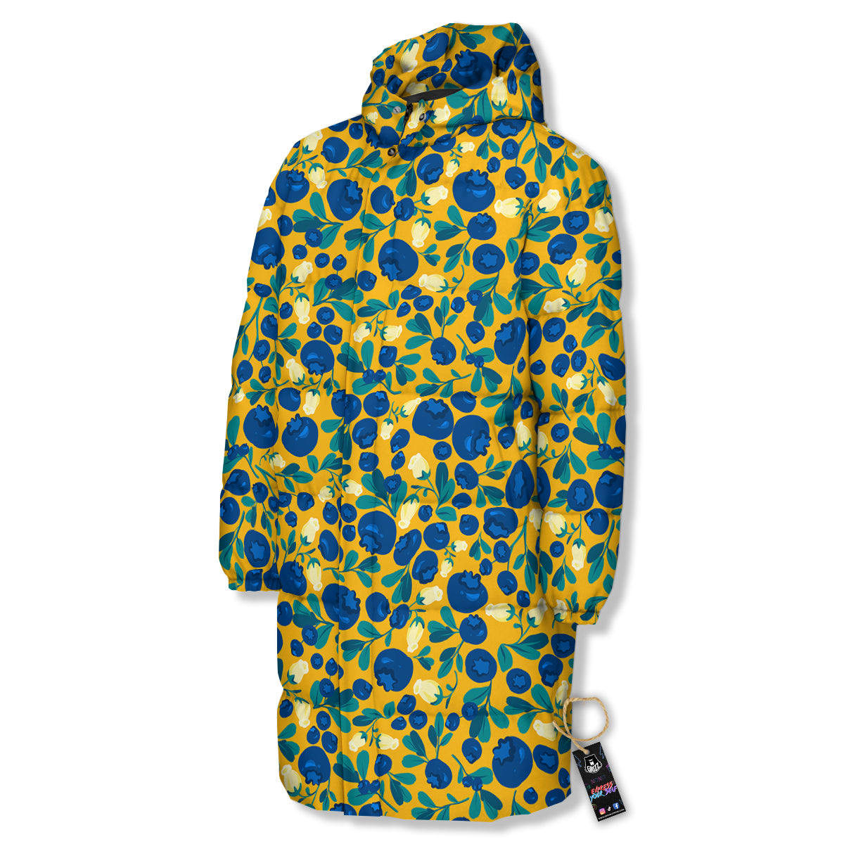 Blueberry Yellow Print Pattern Long Down Jacket-grizzshop