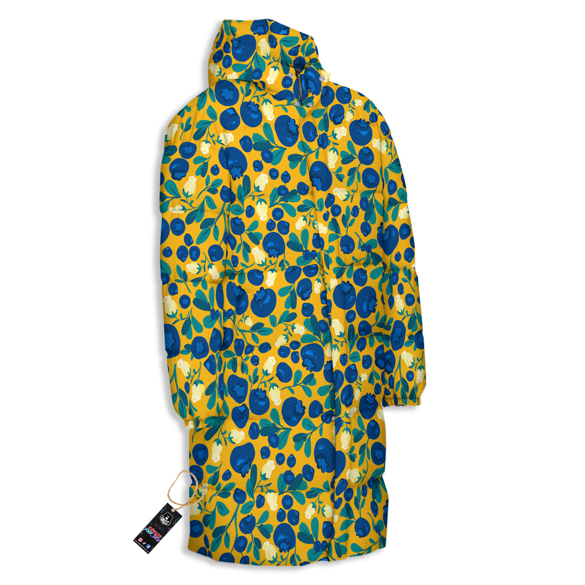 Blueberry Yellow Print Pattern Long Down Jacket-grizzshop