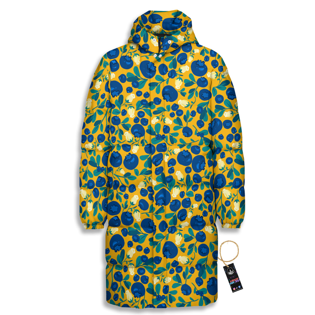 Blueberry Yellow Print Pattern Long Down Jacket-grizzshop