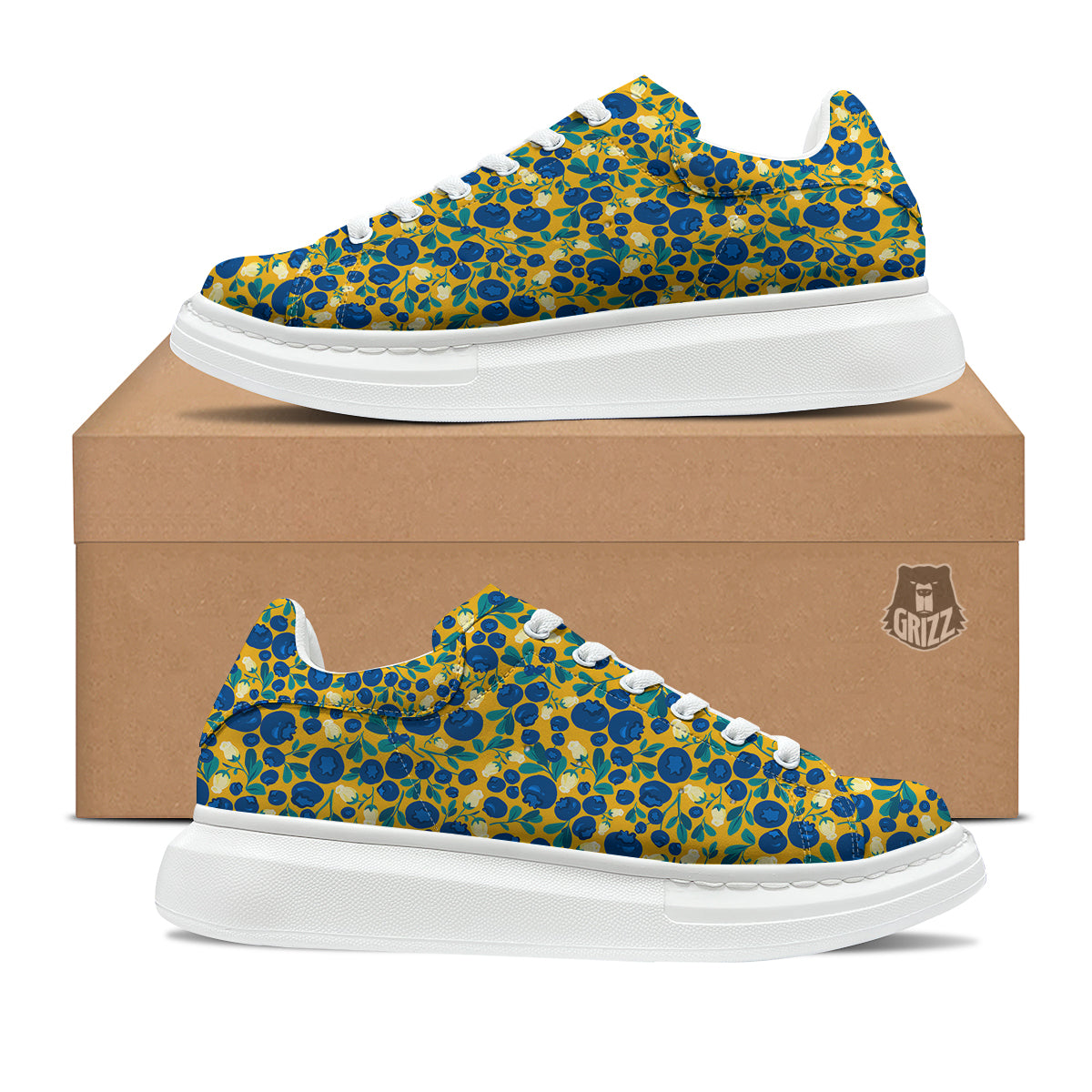 Blueberry Yellow Print Pattern Platform Shoes-grizzshop