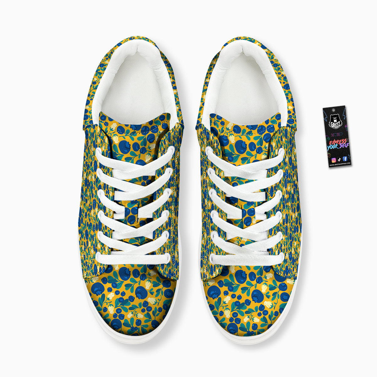 Blueberry Yellow Print Pattern Platform Shoes-grizzshop