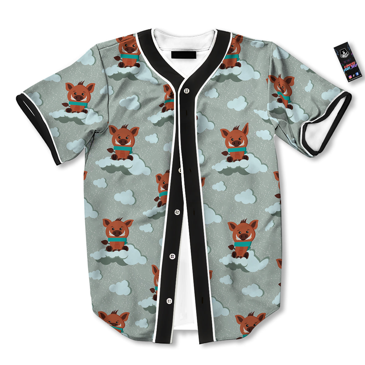 Boar And Cloud Print Pattern Baseball Jersey-grizzshop