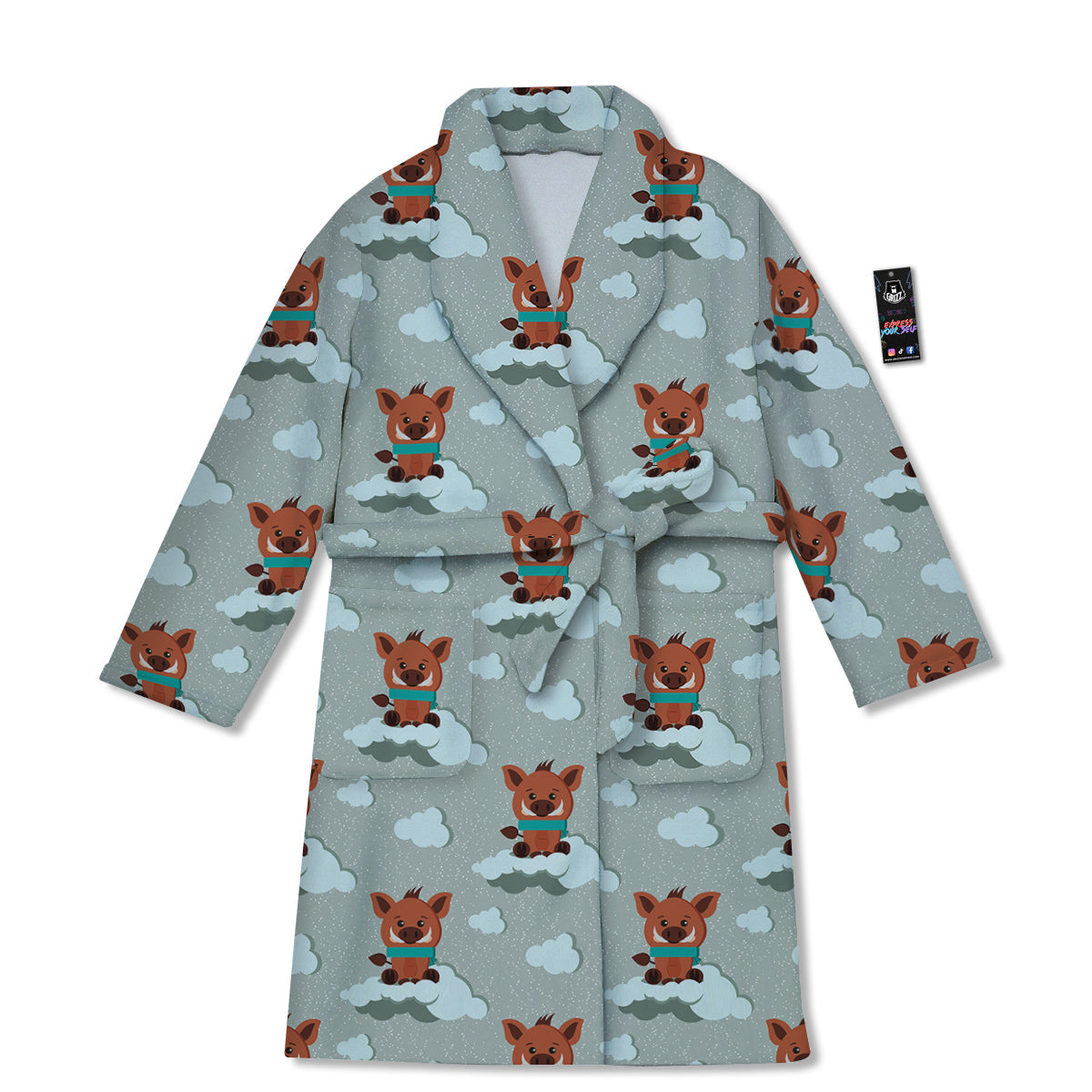 Boar And Cloud Print Pattern Bathrobe-grizzshop