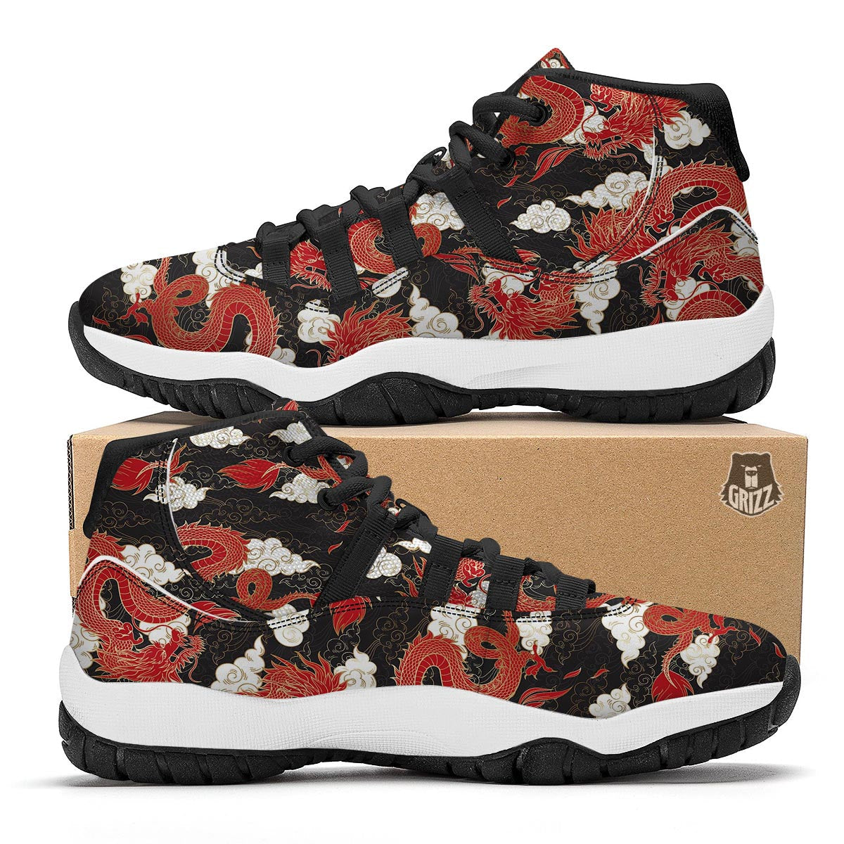Boar And Cloud Print Pattern Black Bball Shoes-grizzshop
