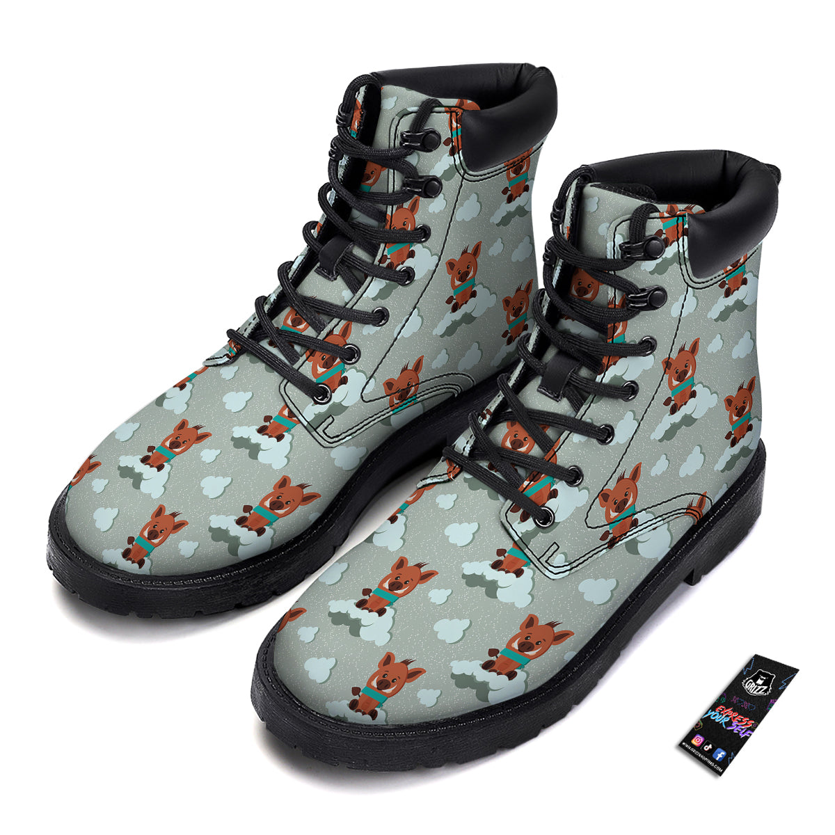 Boar And Cloud Print Pattern Boots-grizzshop