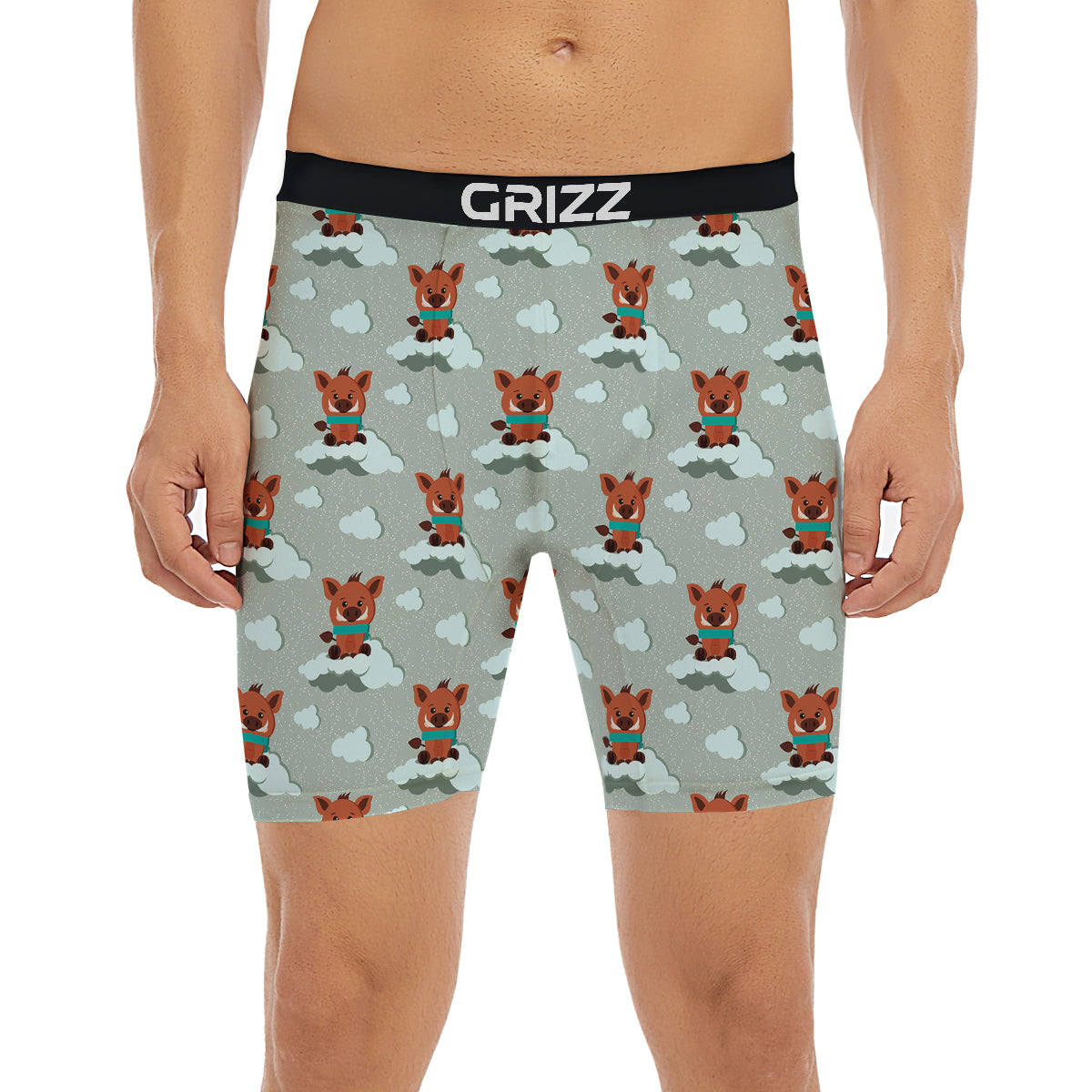 Boar And Cloud Print Pattern Boxer Briefs-grizzshop