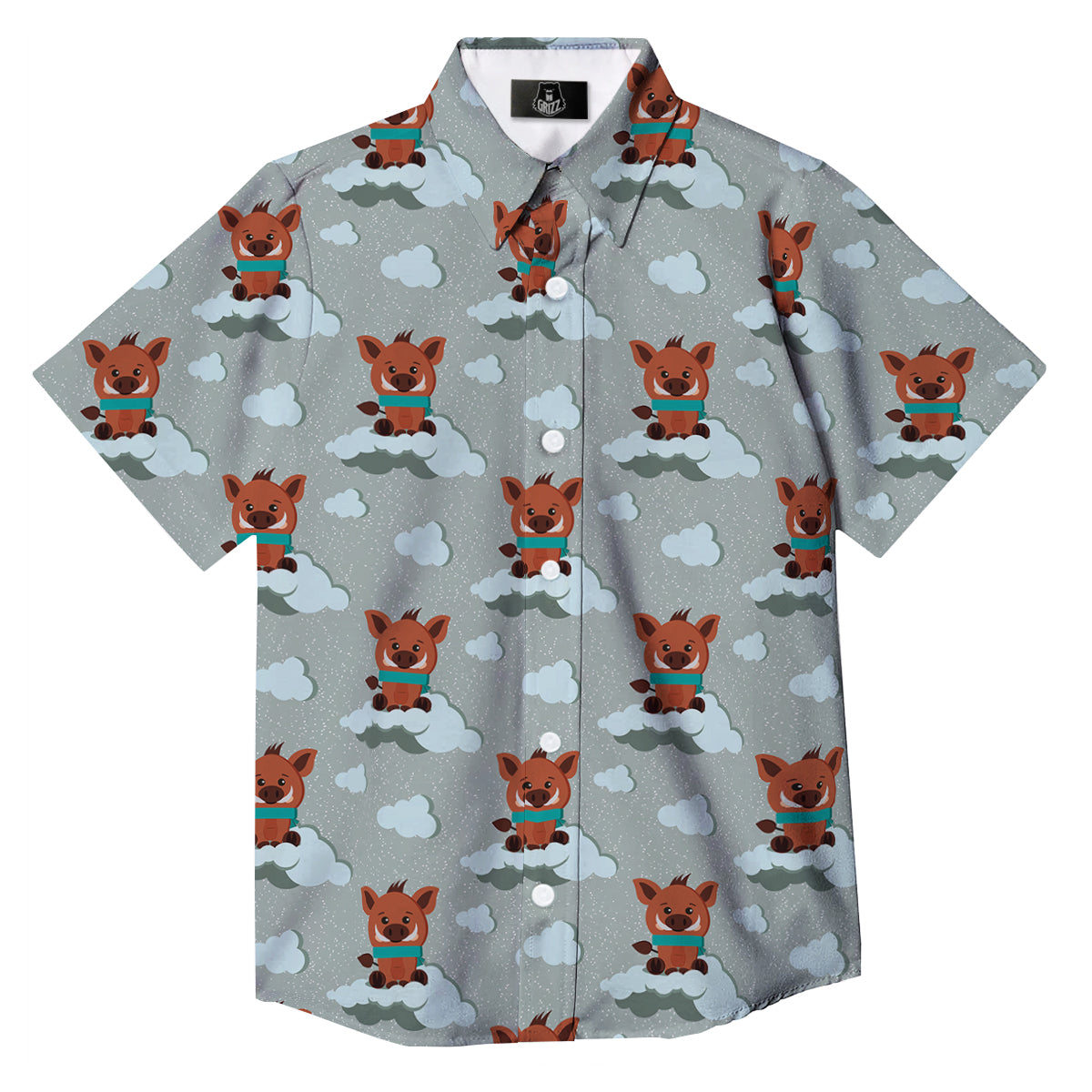 Boar And Cloud Print Pattern Button Up Shirt-grizzshop