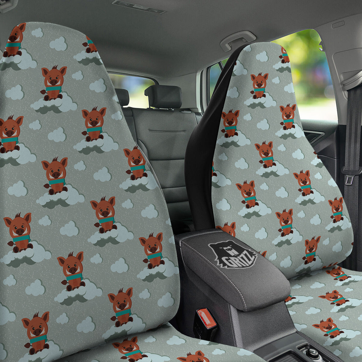 Boar And Cloud Print Pattern Car Seat Covers-grizzshop