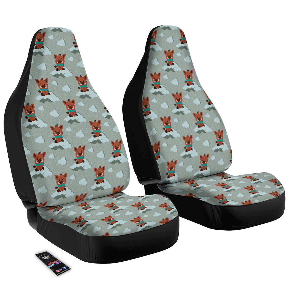 Boar And Cloud Print Pattern Car Seat Covers-grizzshop