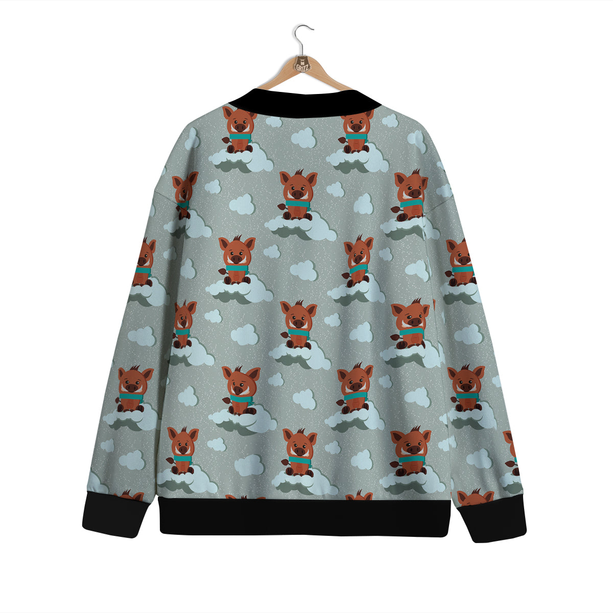 Boar And Cloud Print Pattern Cardigan-grizzshop