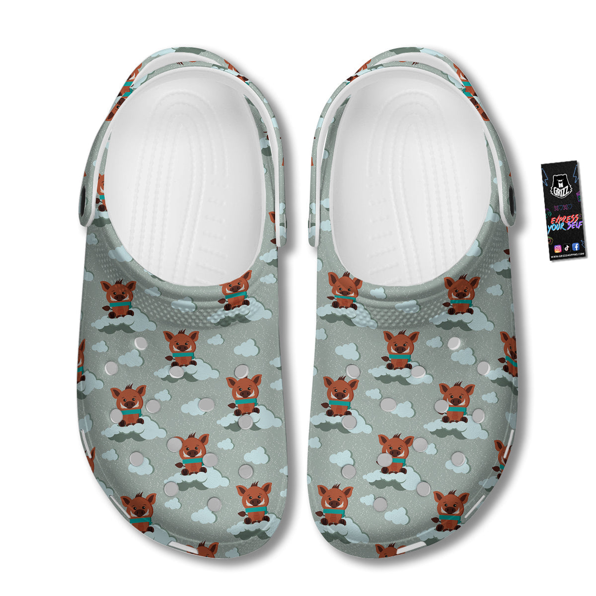 Boar And Cloud Print Pattern Clog-grizzshop