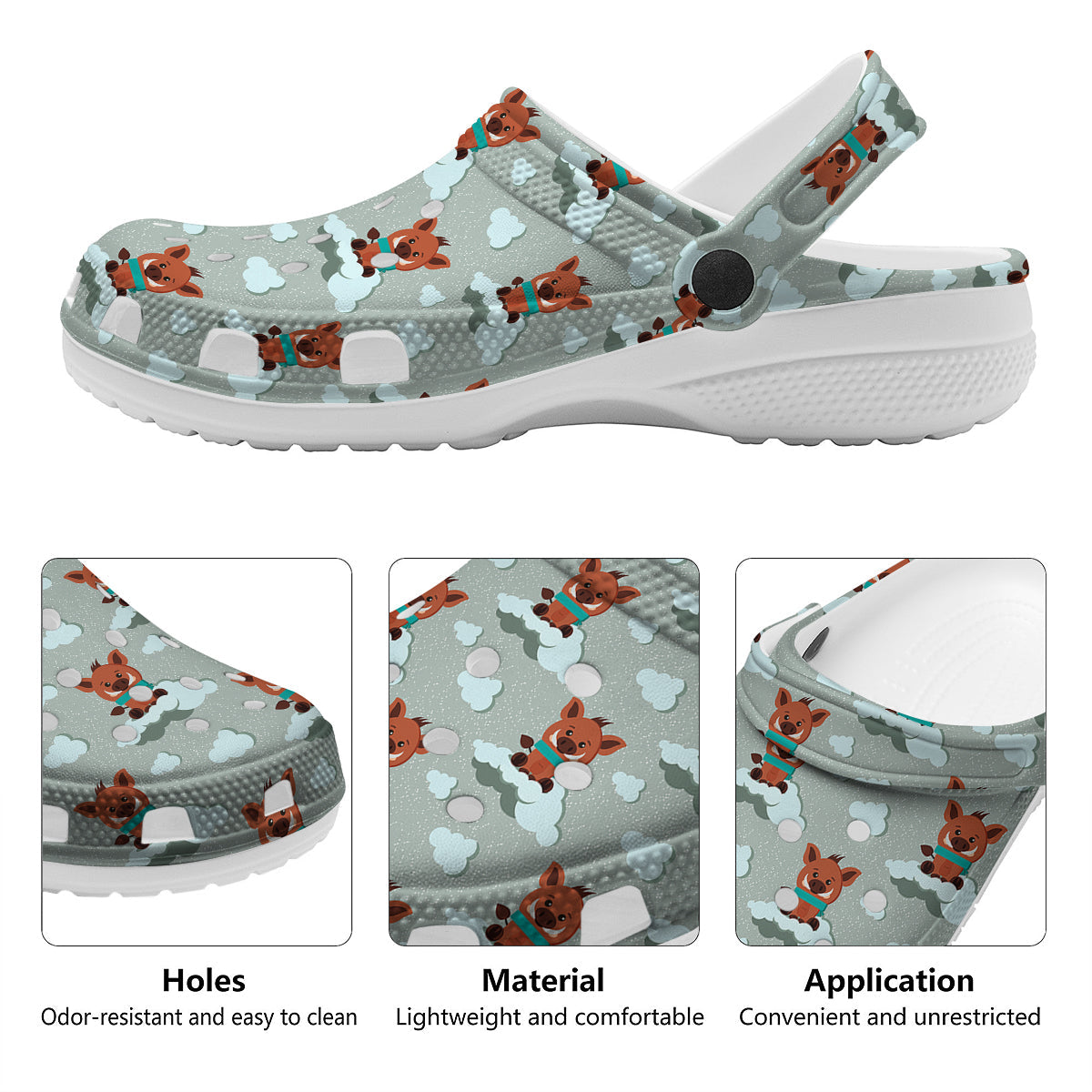 Boar And Cloud Print Pattern Clog-grizzshop