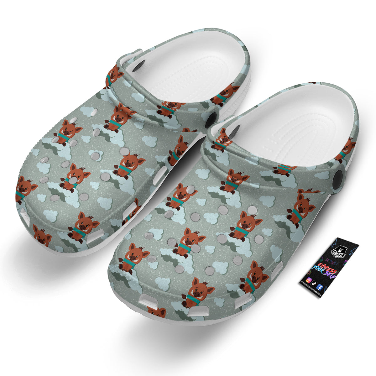 Boar And Cloud Print Pattern Clog-grizzshop