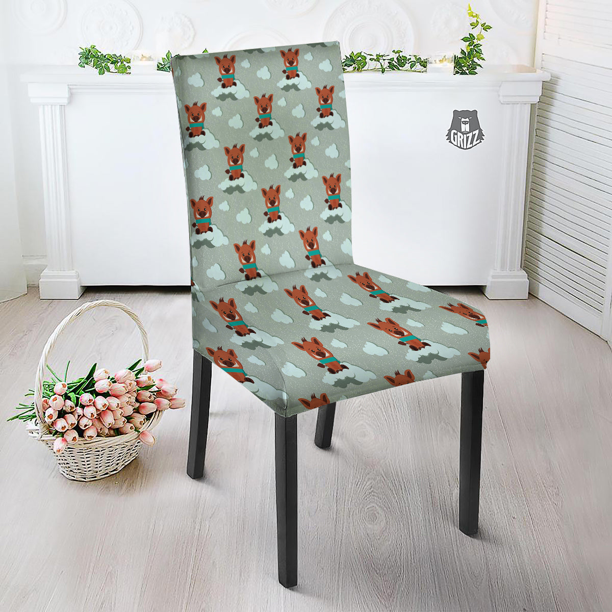 Boar And Cloud Print Pattern Dining Chair Slipcover-grizzshop