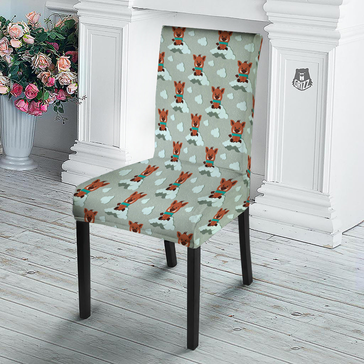 Boar And Cloud Print Pattern Dining Chair Slipcover-grizzshop