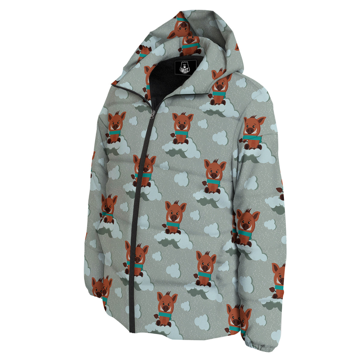 Boar And Cloud Print Pattern Down Jacket-grizzshop