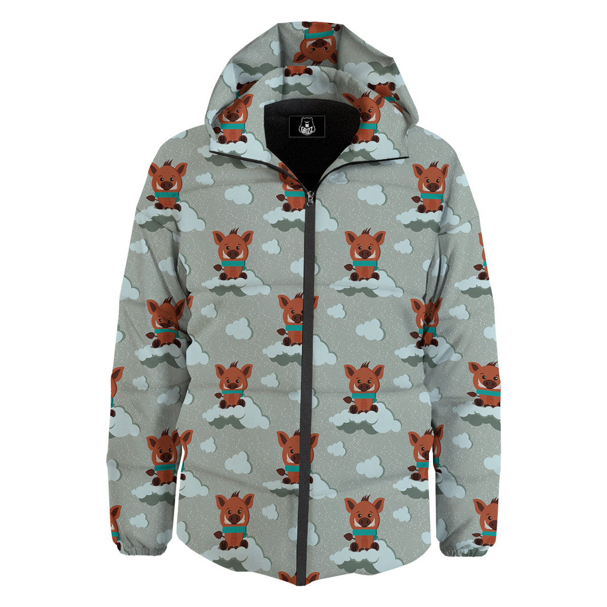 Boar And Cloud Print Pattern Down Jacket-grizzshop