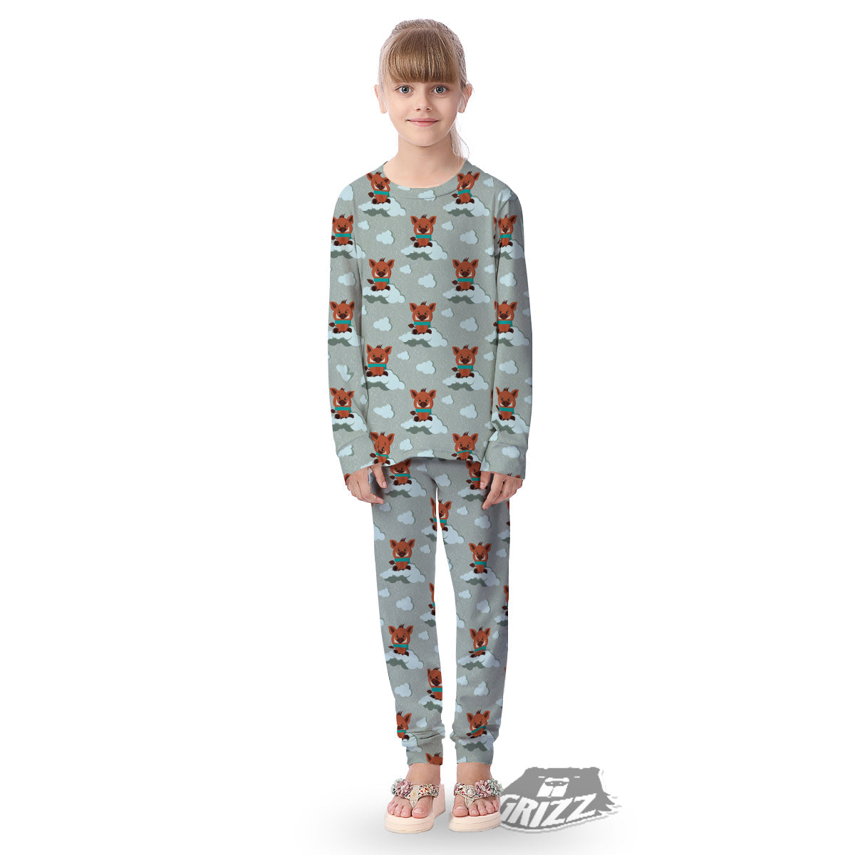 Boar And Cloud Print Pattern Kid's Pajamas-grizzshop