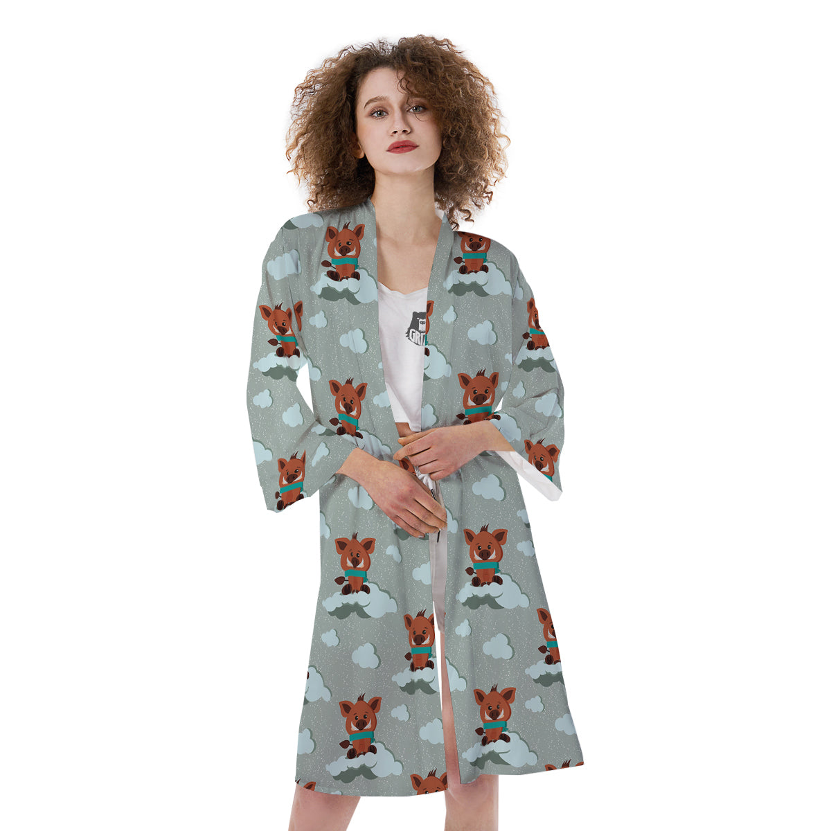 Boar And Cloud Print Pattern Kimono-grizzshop