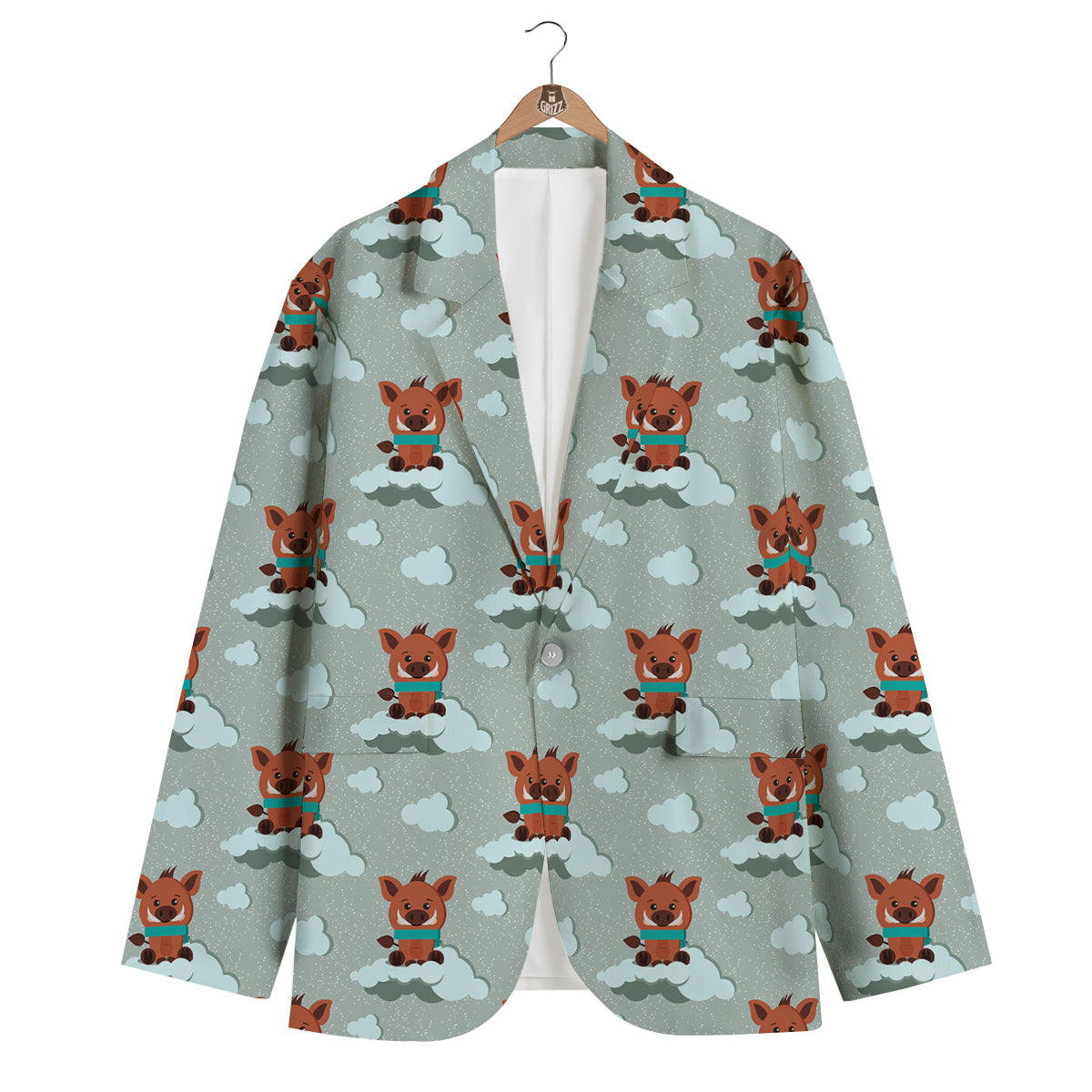 Boar And Cloud Print Pattern Men's Blazer-grizzshop