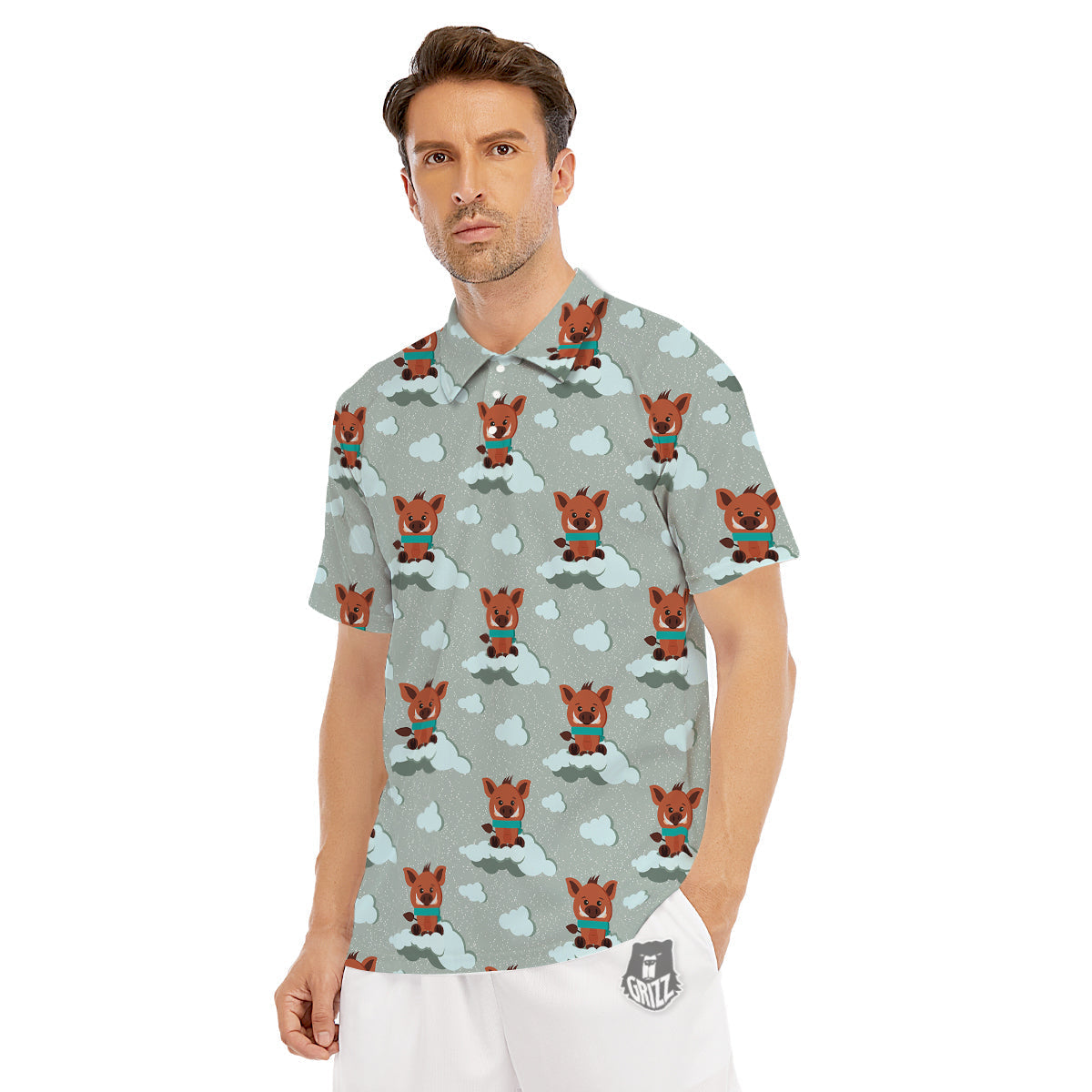 Boar And Cloud Print Pattern Men's Golf Shirts-grizzshop
