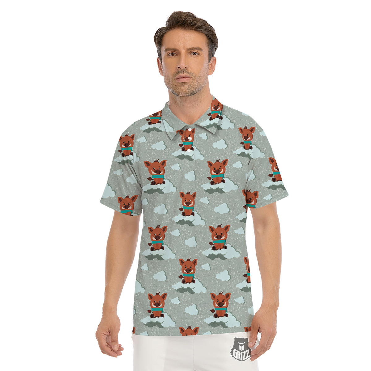 Boar And Cloud Print Pattern Men's Golf Shirts-grizzshop