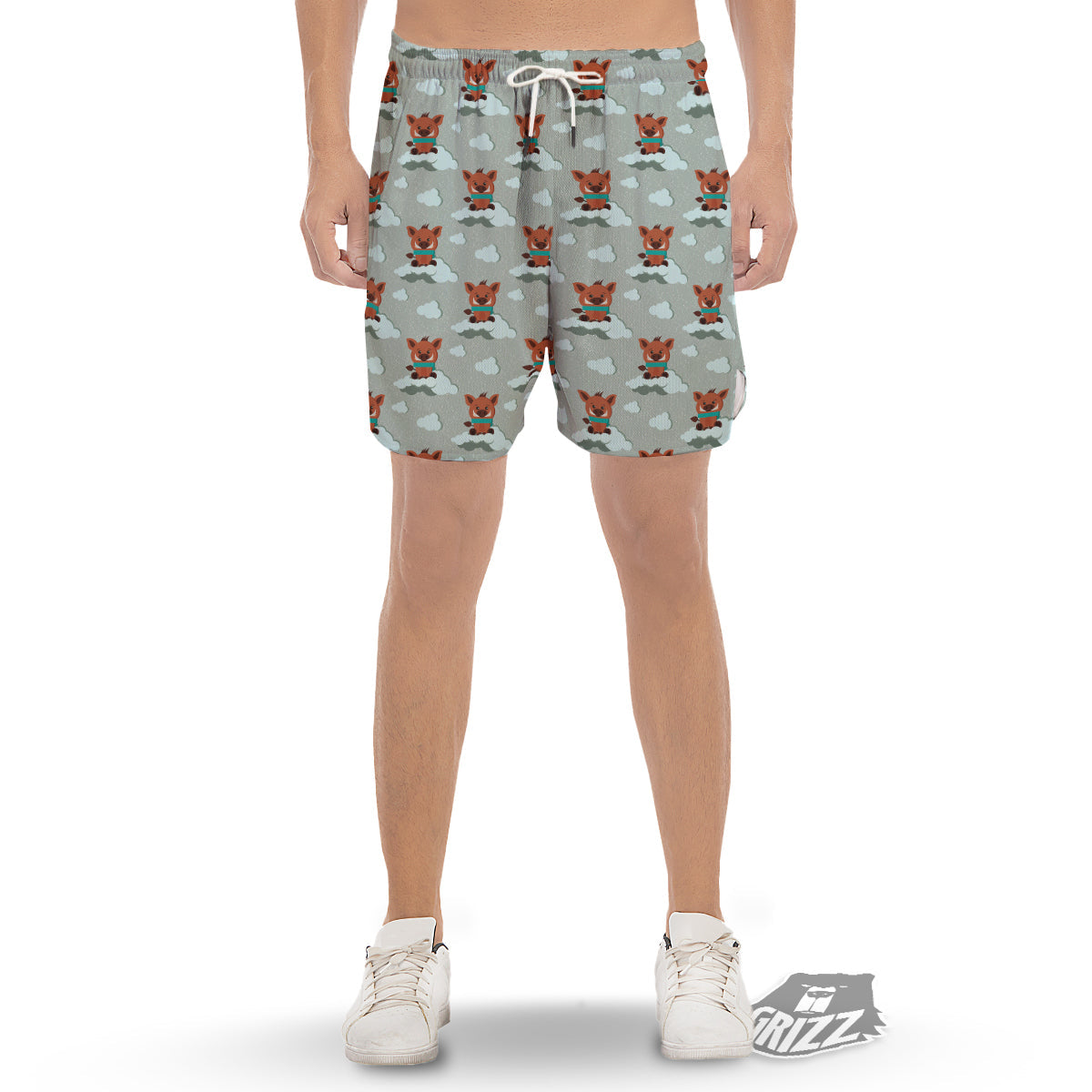 Boar And Cloud Print Pattern Men's Gym Shorts-grizzshop