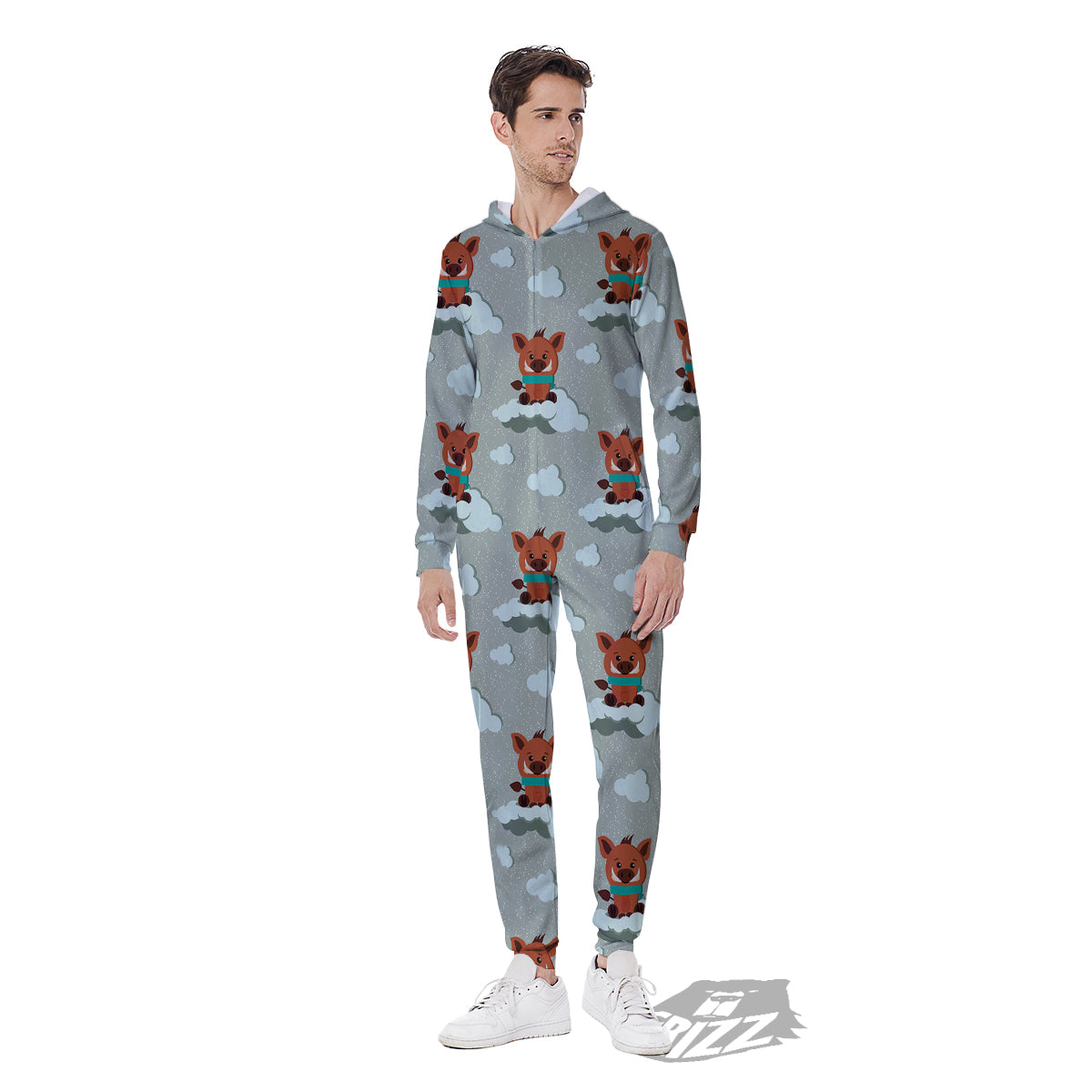 Boar And Cloud Print Pattern Men's Jumpsuit-grizzshop