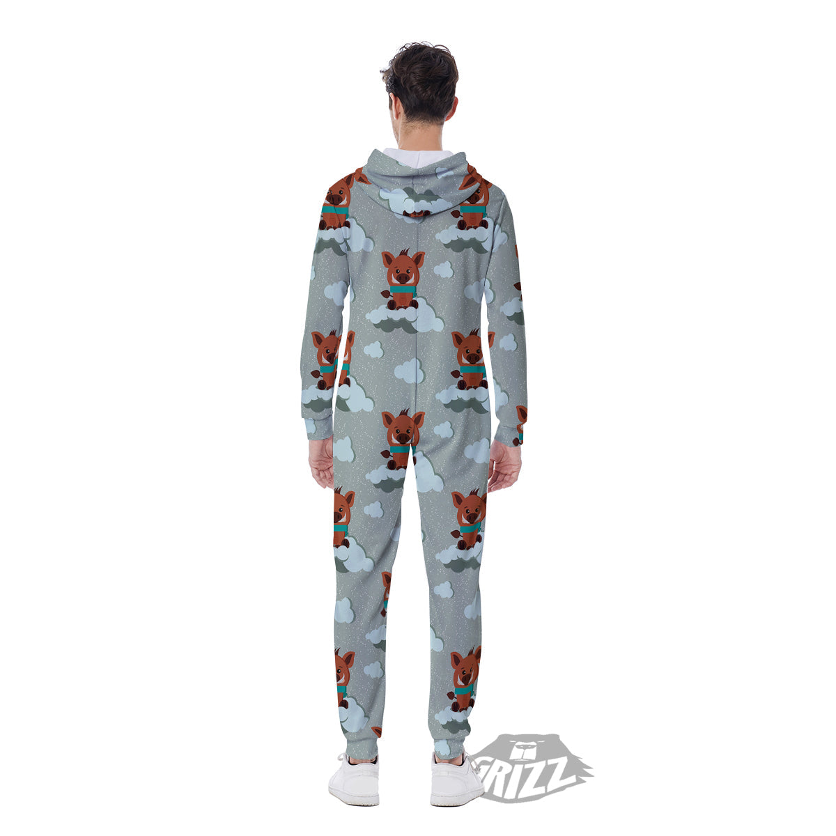 Boar And Cloud Print Pattern Men's Jumpsuit-grizzshop