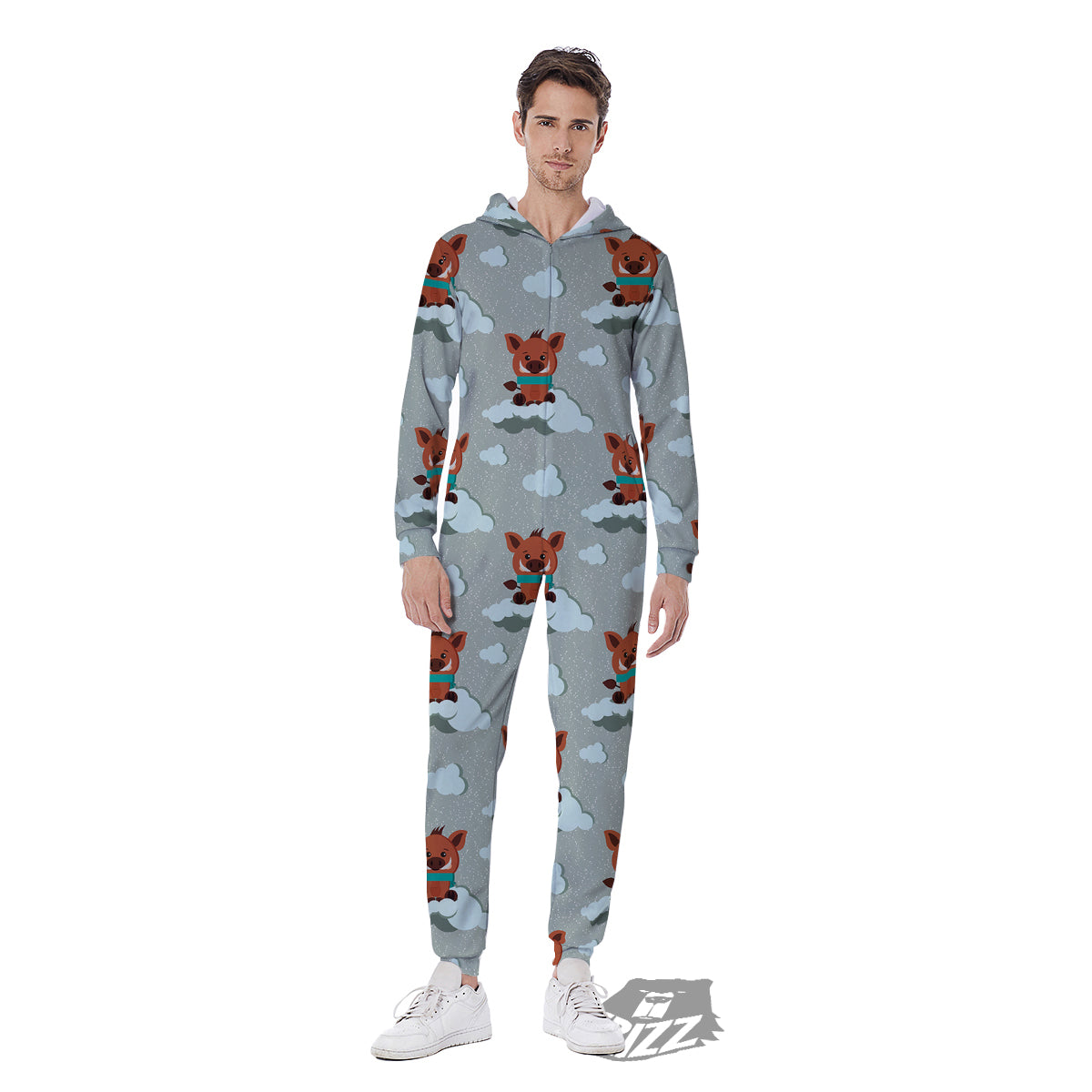 Boar And Cloud Print Pattern Men's Jumpsuit-grizzshop