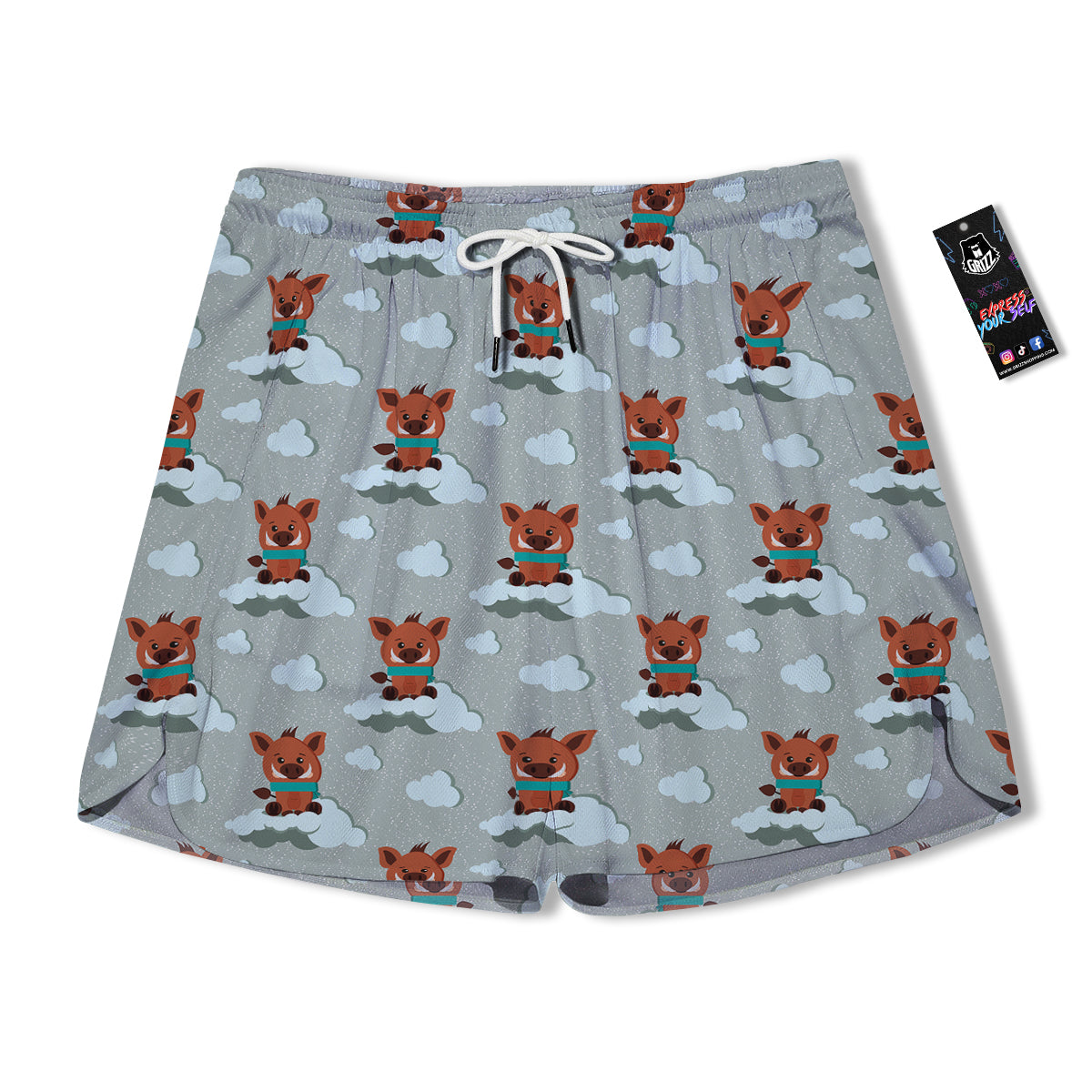 Boar And Cloud Print Pattern Men's Running Shorts-grizzshop