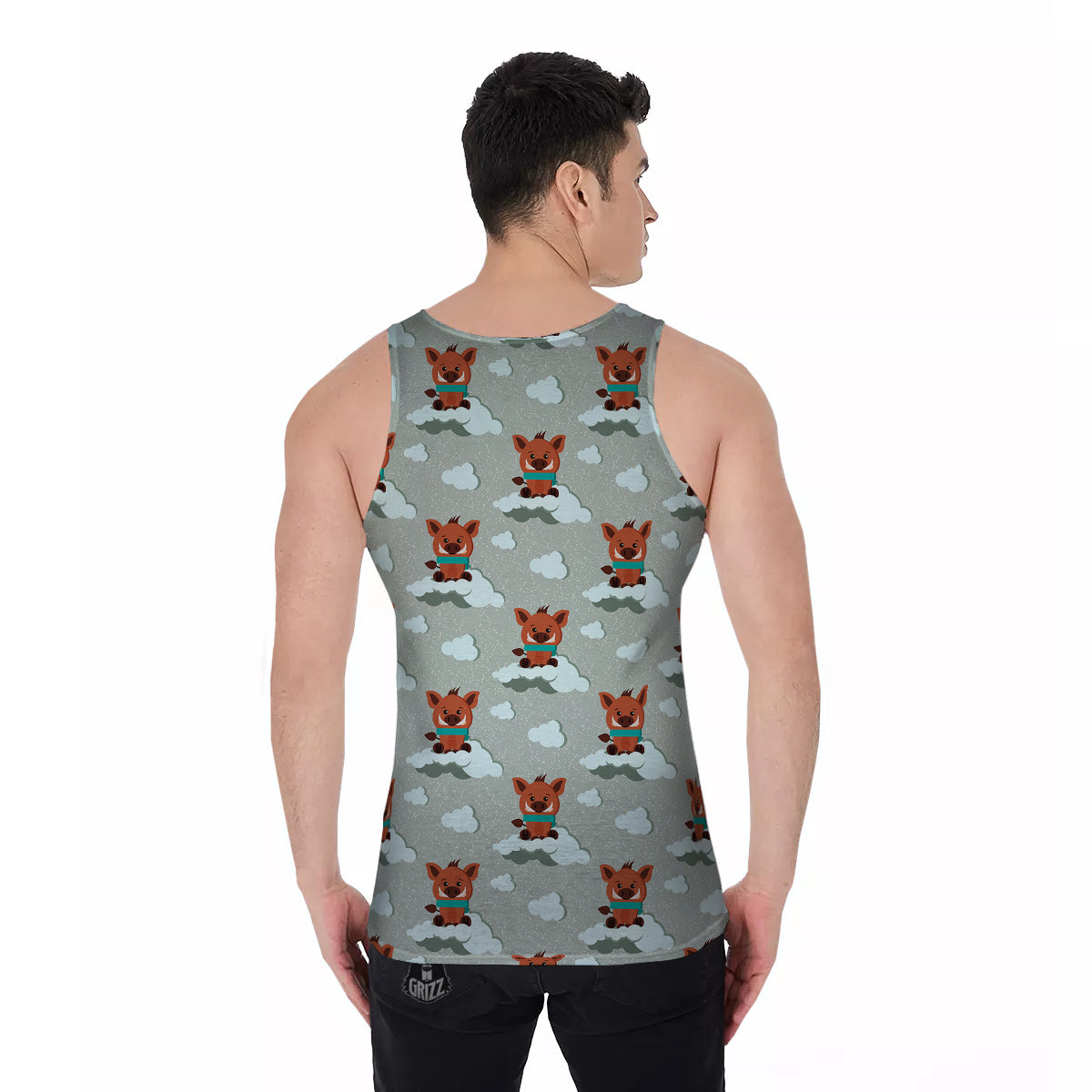 Boar And Cloud Print Pattern Men's Tank Top-grizzshop
