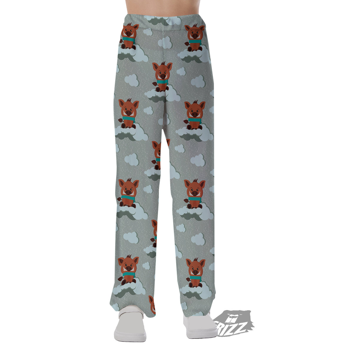 Boar And Cloud Print Pattern Pajama Pants-grizzshop