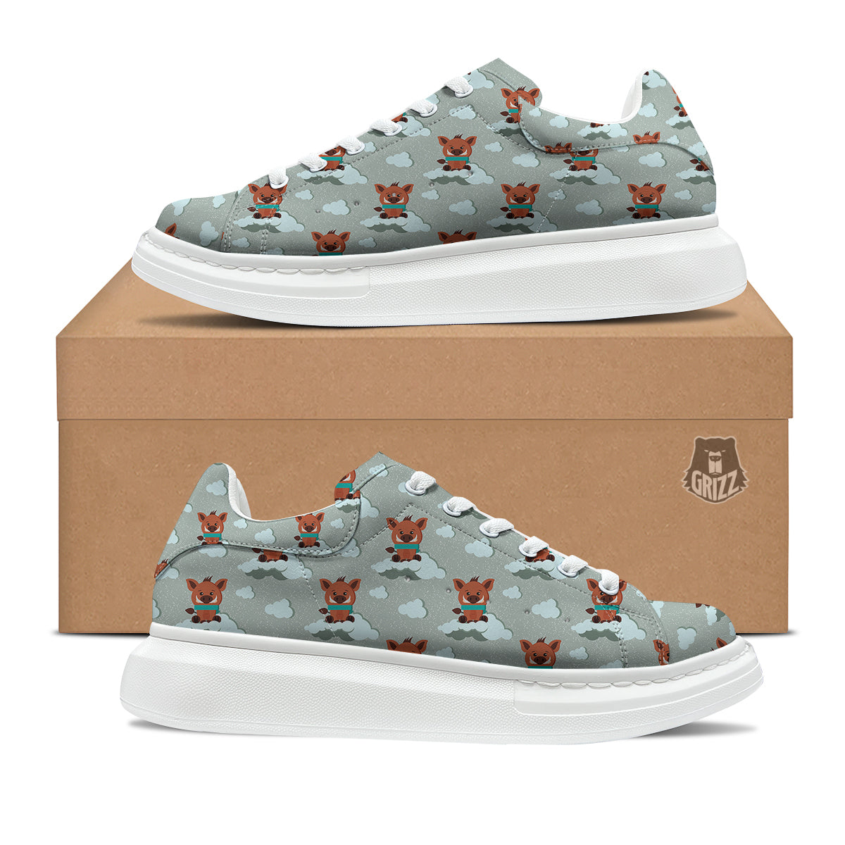 Boar And Cloud Print Pattern Platform Shoes-grizzshop