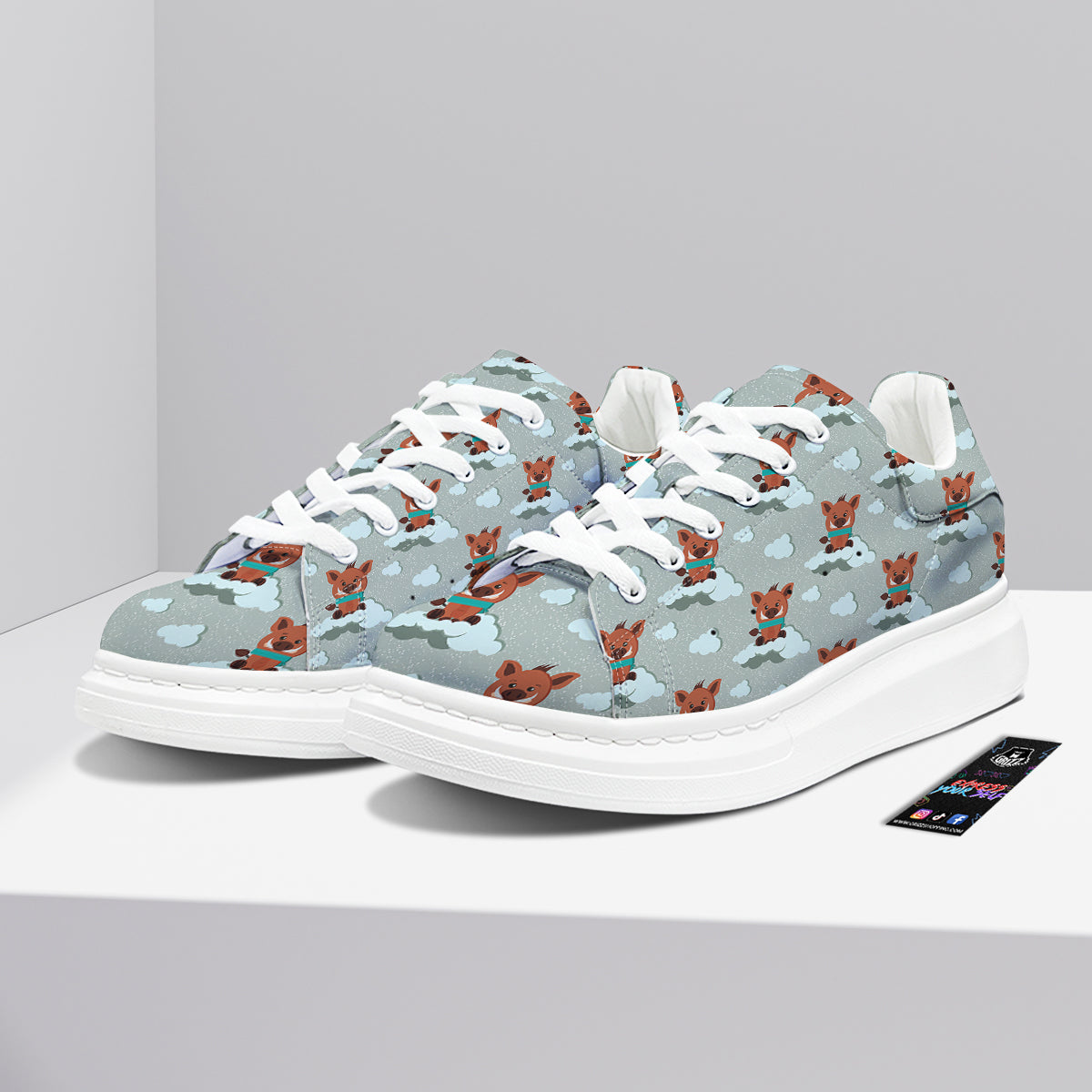 Boar And Cloud Print Pattern Platform Shoes-grizzshop