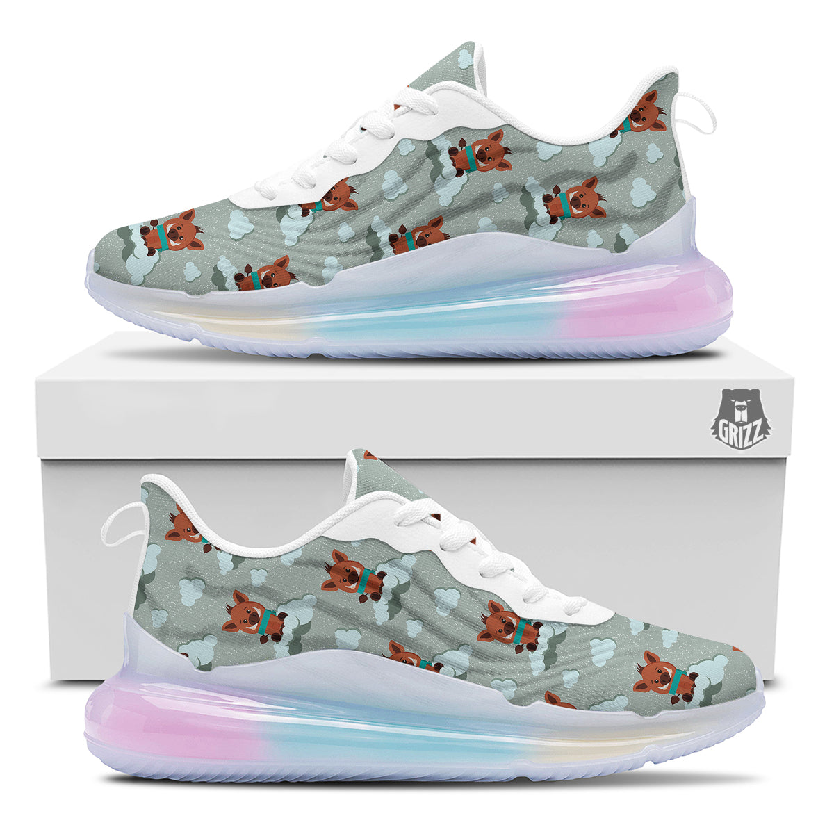 Boar And Cloud Print Pattern Running Sneakers-grizzshop