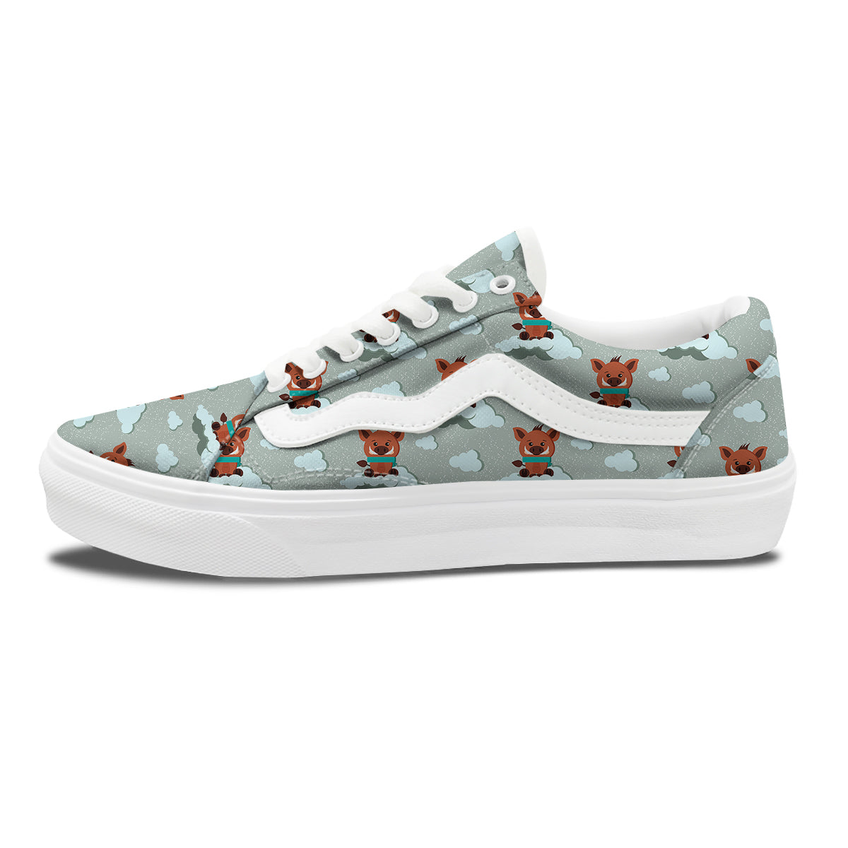 Boar And Cloud Print Pattern Skate Shoes-grizzshop
