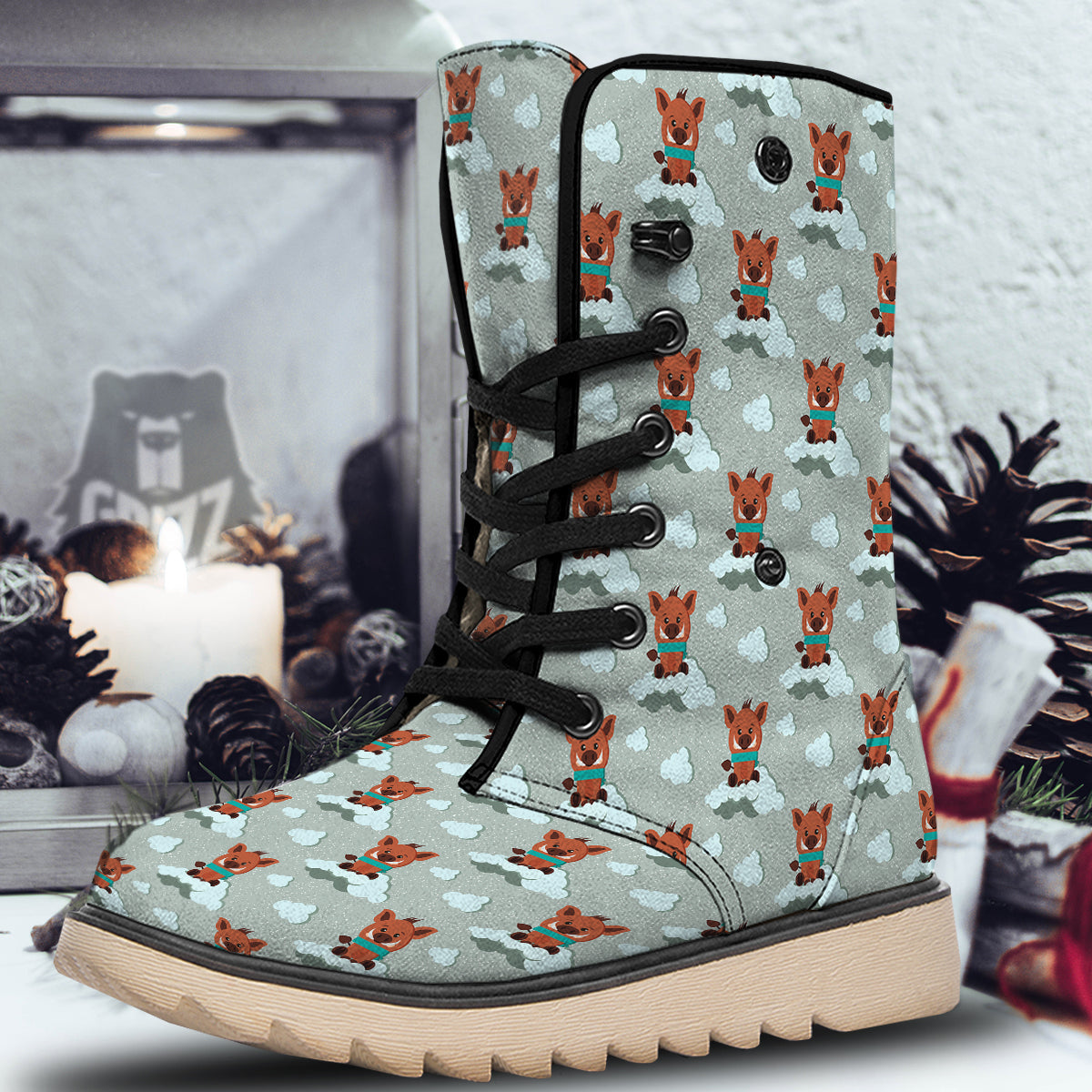 Boar And Cloud Print Pattern Snow Boots-grizzshop